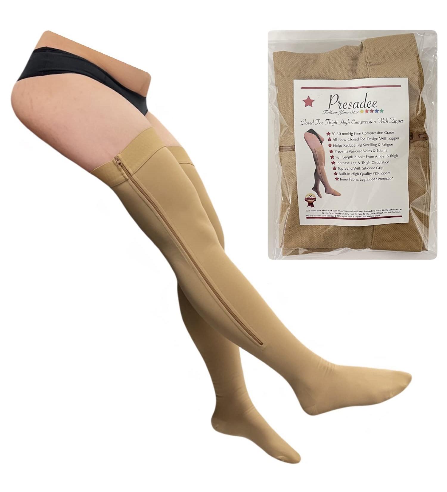 Presadee Closed Toe Thigh High 20-30 mmHg Firm Compression Leg with YKK Zipper - Beige 4 | Support & Comfort in Style - Buy Online on GoSupps.com
