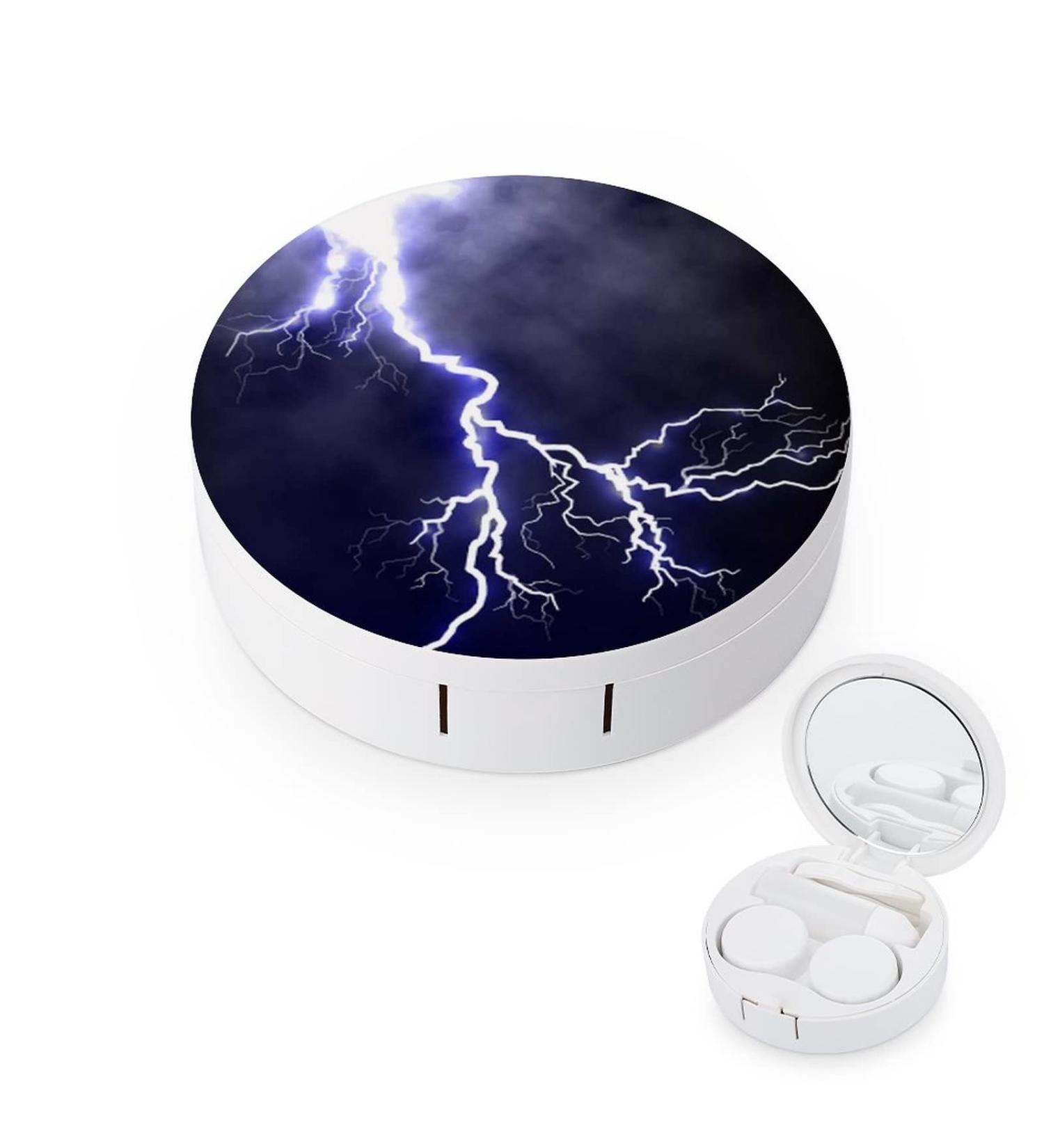 Fulmination in The Dark Blue Sky Round Case For Contact Lens Kit Storage Box with Mirror Printed - Buy Online on GoSupps.com