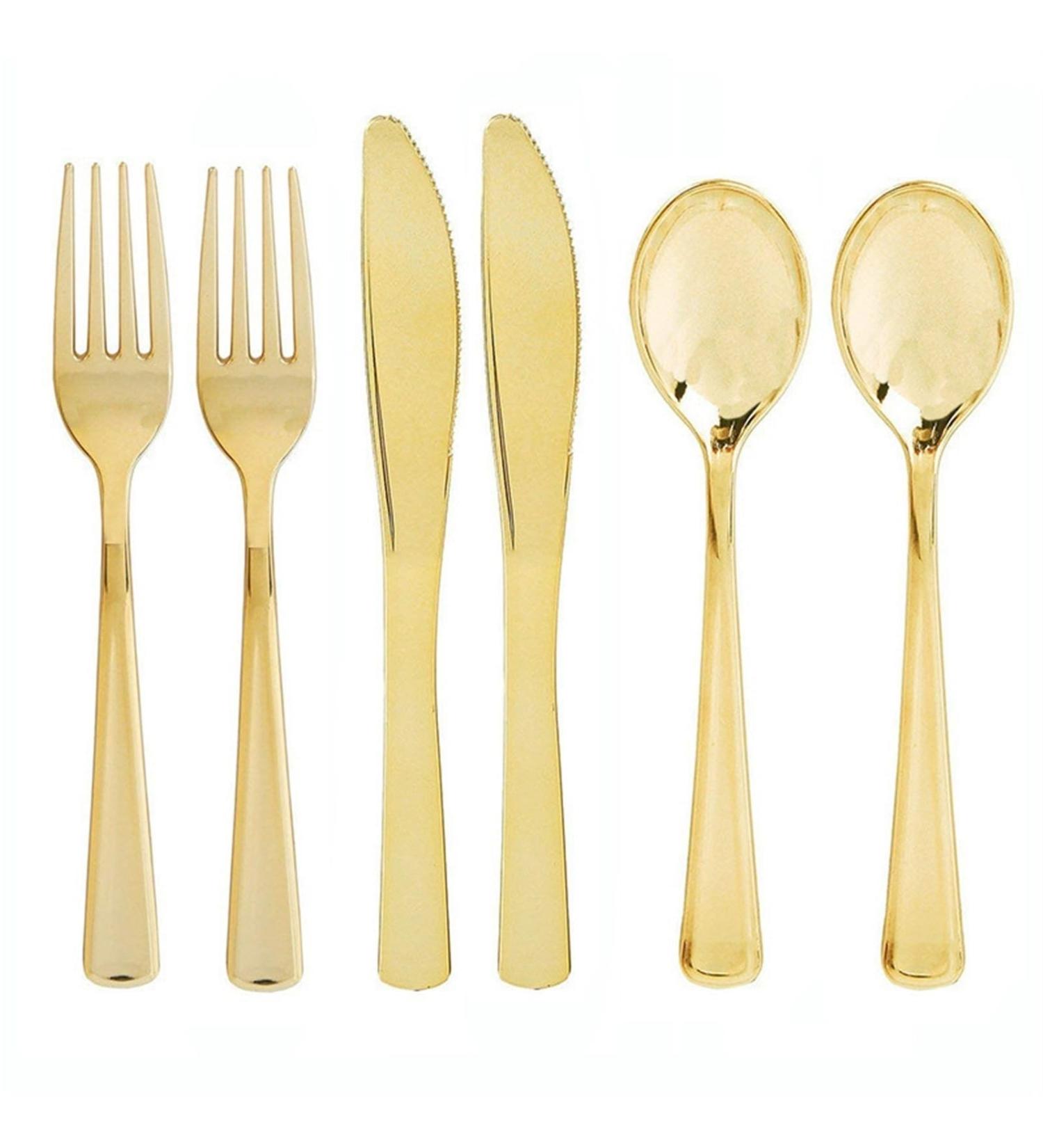 Electroplated Gold Disposable Knives Forks Spoons Birthday Weddings Party Utensils Party Disposable Utensils - Buy Online on GoSupps.com