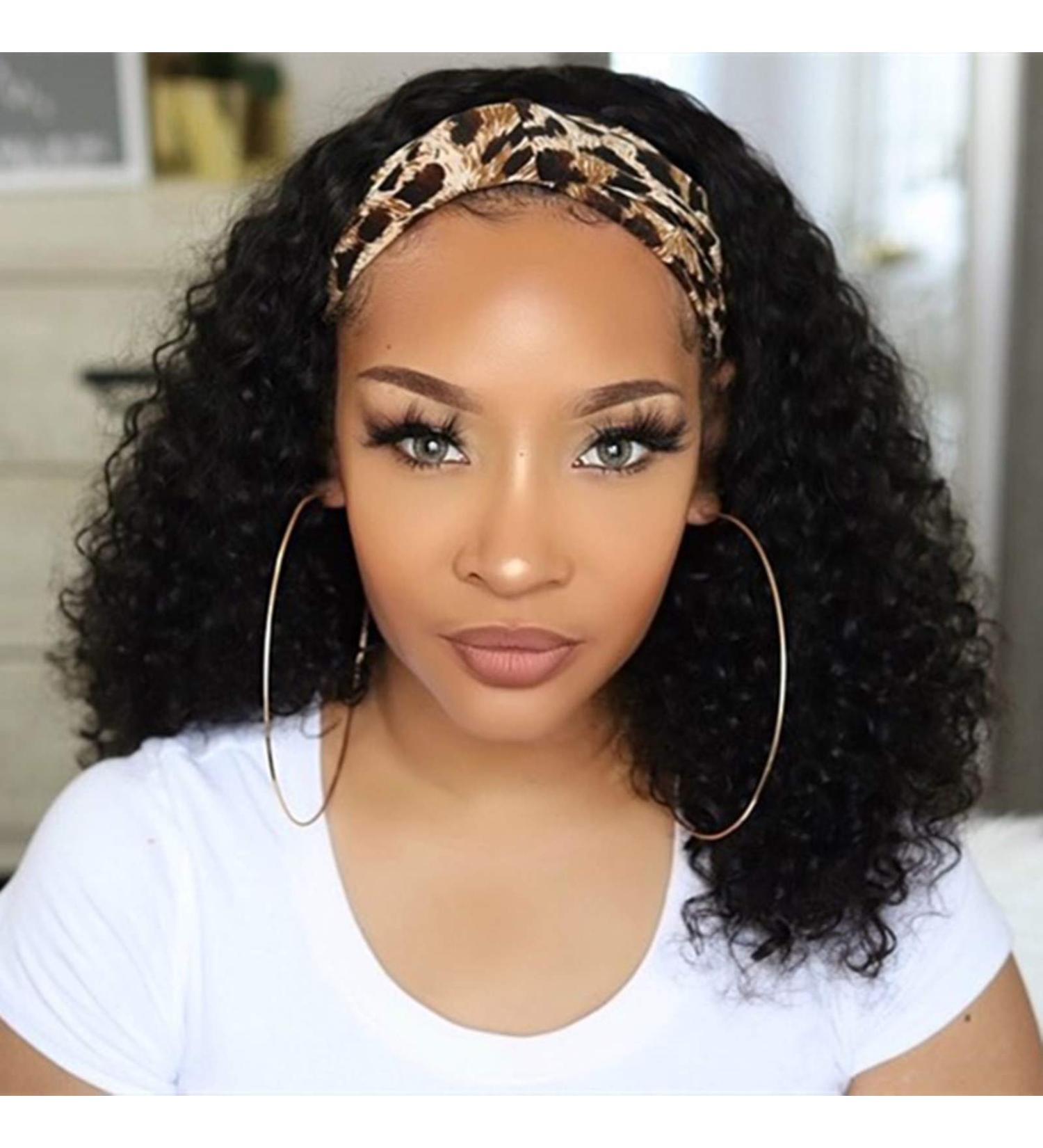 Curly Human Hair Headband Wig | None Lace Front | Deep Wave Machine Made | Natural Color 14 150% Density | for Black Women - Buy Online on GoSupps.com