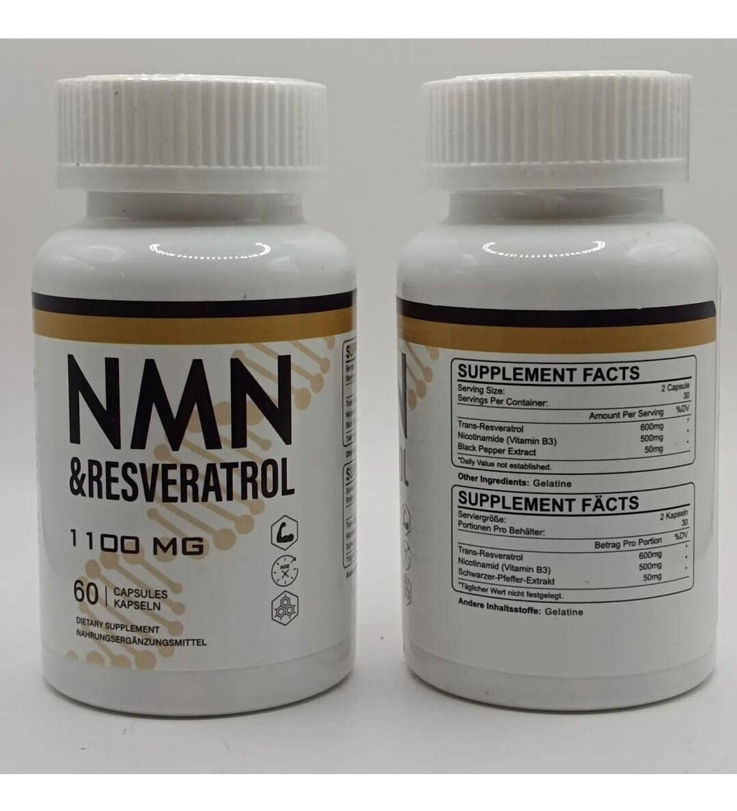 NAD+Resveratrol 60 Capsules Powerful Antioxidant Supplement for Vascular & Anti-Aging Enriched with Black Pepper Extract for Optimal Absorption (Pack of 2) (120 Count (2 Bottles)) - Buy Online on GoSupps.com