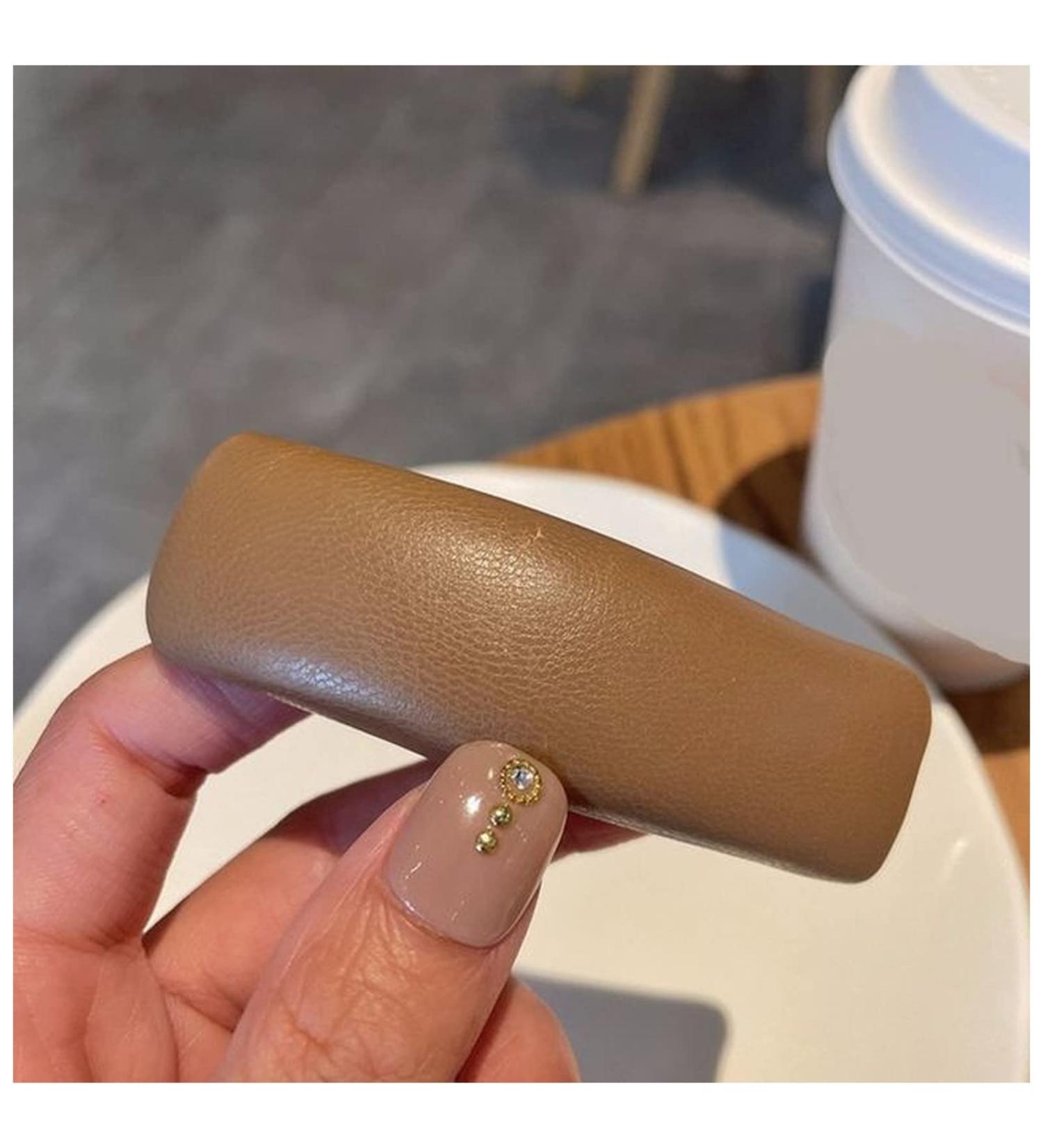 Hair Clips PU Leather Hair Clip Sponge Padded Barrette Solid Thick Hairpin Women Hair Snap Korean Style Headwear Blue Hair Clips (Size : Khaki 1) - Buy Online on GoSupps.com