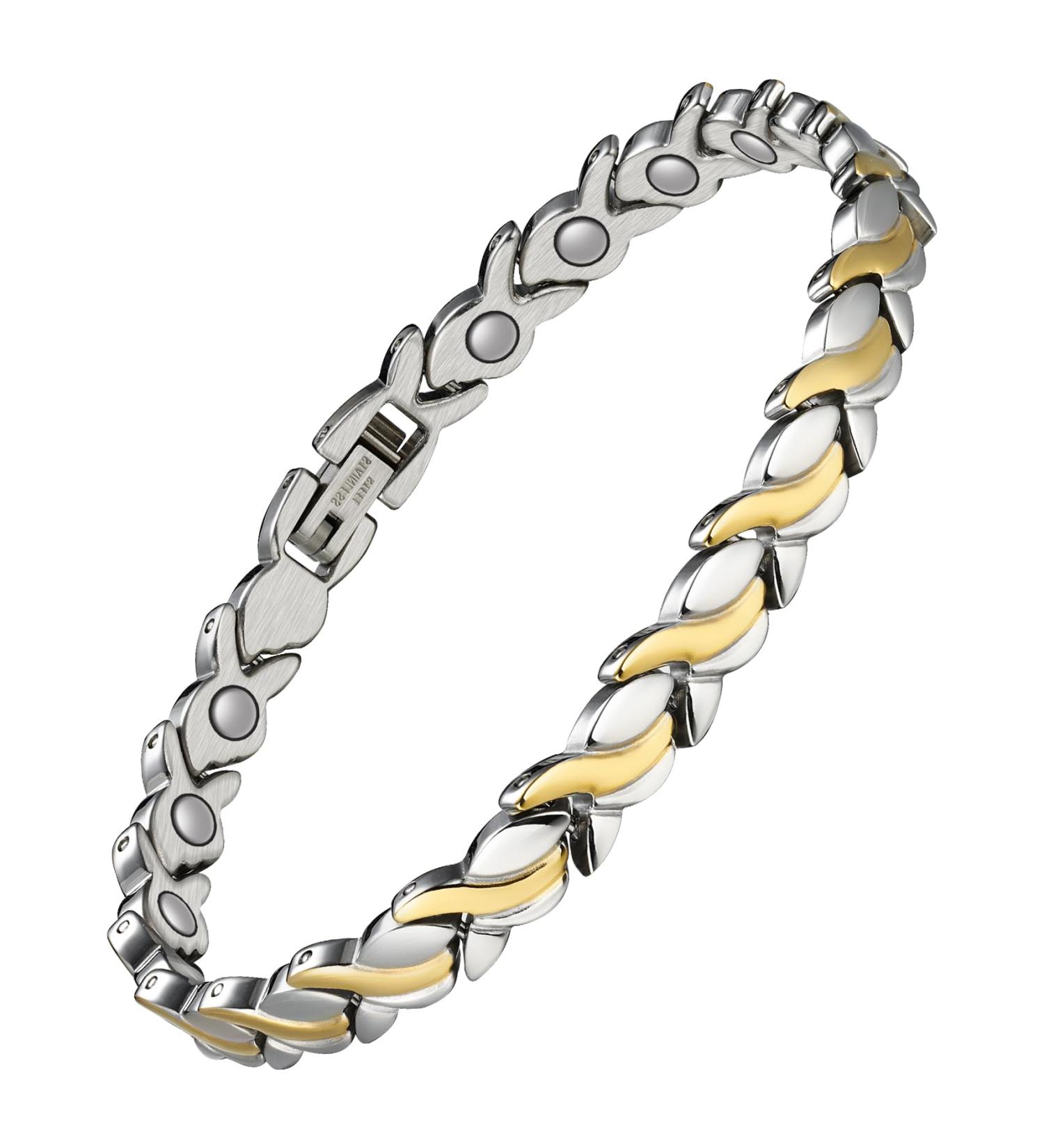 JECANORI Magnetic Bracelet for Women - Titanium Steel Hard Band with 3500 Gauss Magnets for Health | Energetix Fishtail Jewelry - Buy Online on GoSupps.com