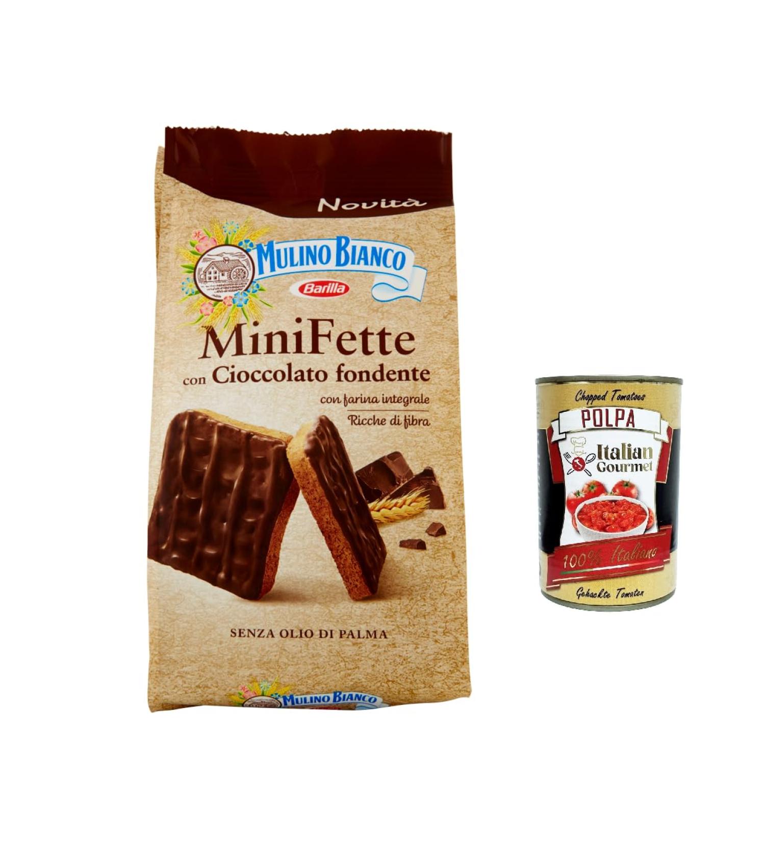 Mulino Bianco Pack of 3 mini integrali dark chocolate fats rich in fiber wholemeal rusks without palm oil 110 g + Italian gourmet polpa 400 g - Buy Online on GoSupps.com