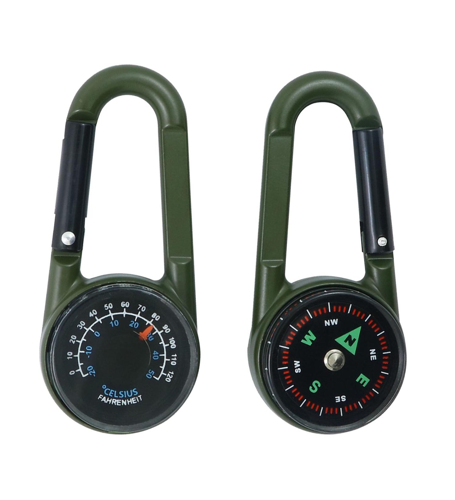 Multifunctional 3-in-1 Compass with Carabiner Hook & Thermometer | Portable Metal Key Ring for Camping & Hiking - Buy Online on GoSupps.com
