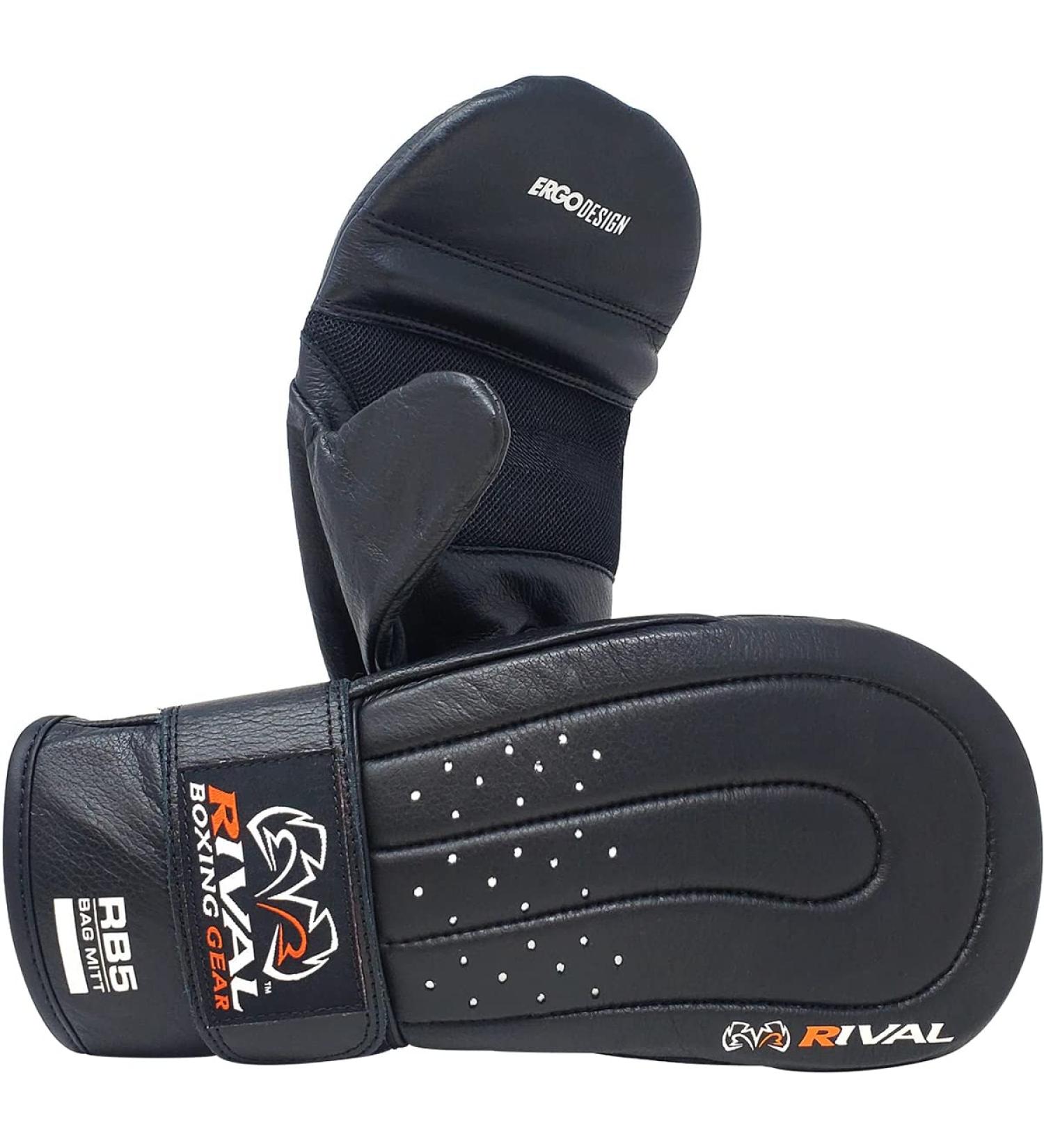 RIVAL Boxing RB5 Hook and Loop Leather Training Bag Mitts - Black | Premium Quality MMA Gloves - Buy Online on GoSupps.com