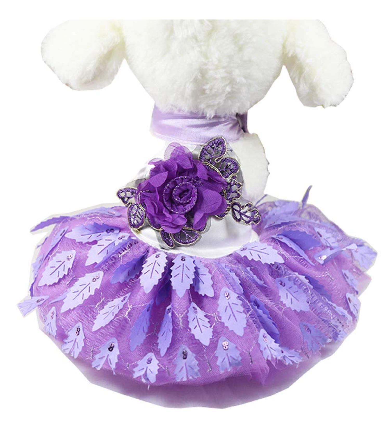 Yekeyi Spring-Summer Princess Dress for Pets - Cute Tutu Costumes for Rabbits Dogs & Cats - XL Violet Leaves Decor - Buy Online on GoSupps.com
