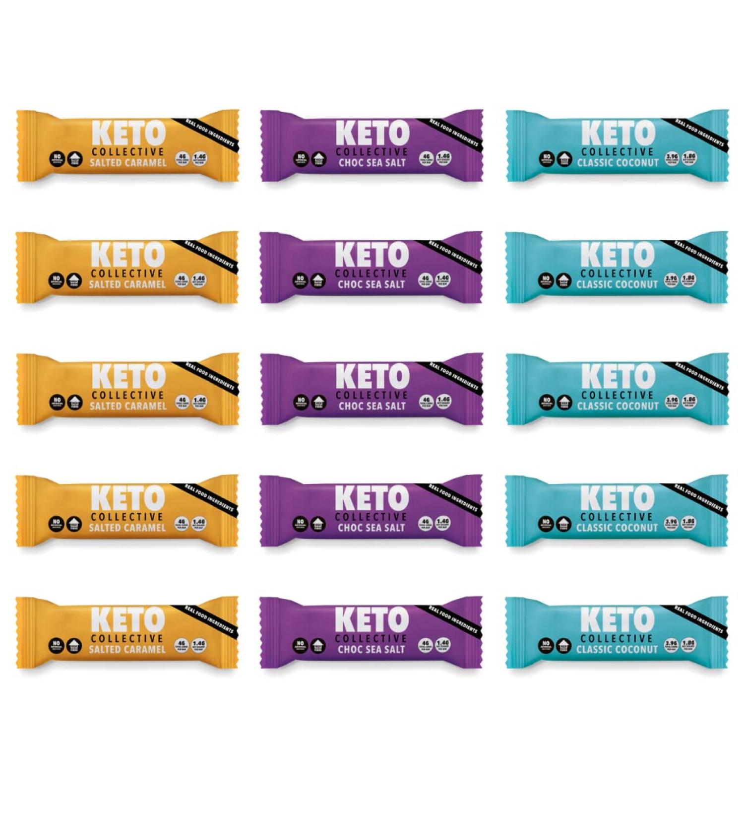 Keto Collective Keto Bars - 15x40g Mixed Variety Box | Low Carb, High Fibre, Source of Protein | Gluten Free, Vegan | 3g Net Carbs | Natural Ingredients - Buy Online on GoSupps.com