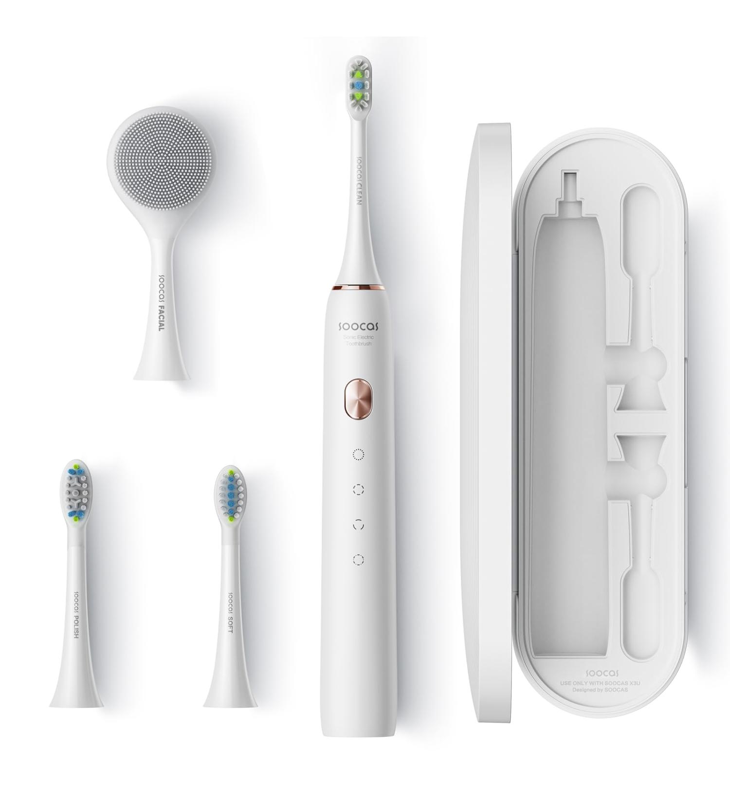 SOOCAS Electric Toothbrush for Adults - Rechargeable Travel Case Included 3 Replacement Heads 4 Modes & 2 Mins Smart Timer | Lasts 30 Days on 4-Hour Charge | X3U-NEW White - Buy Online on GoSupps.com