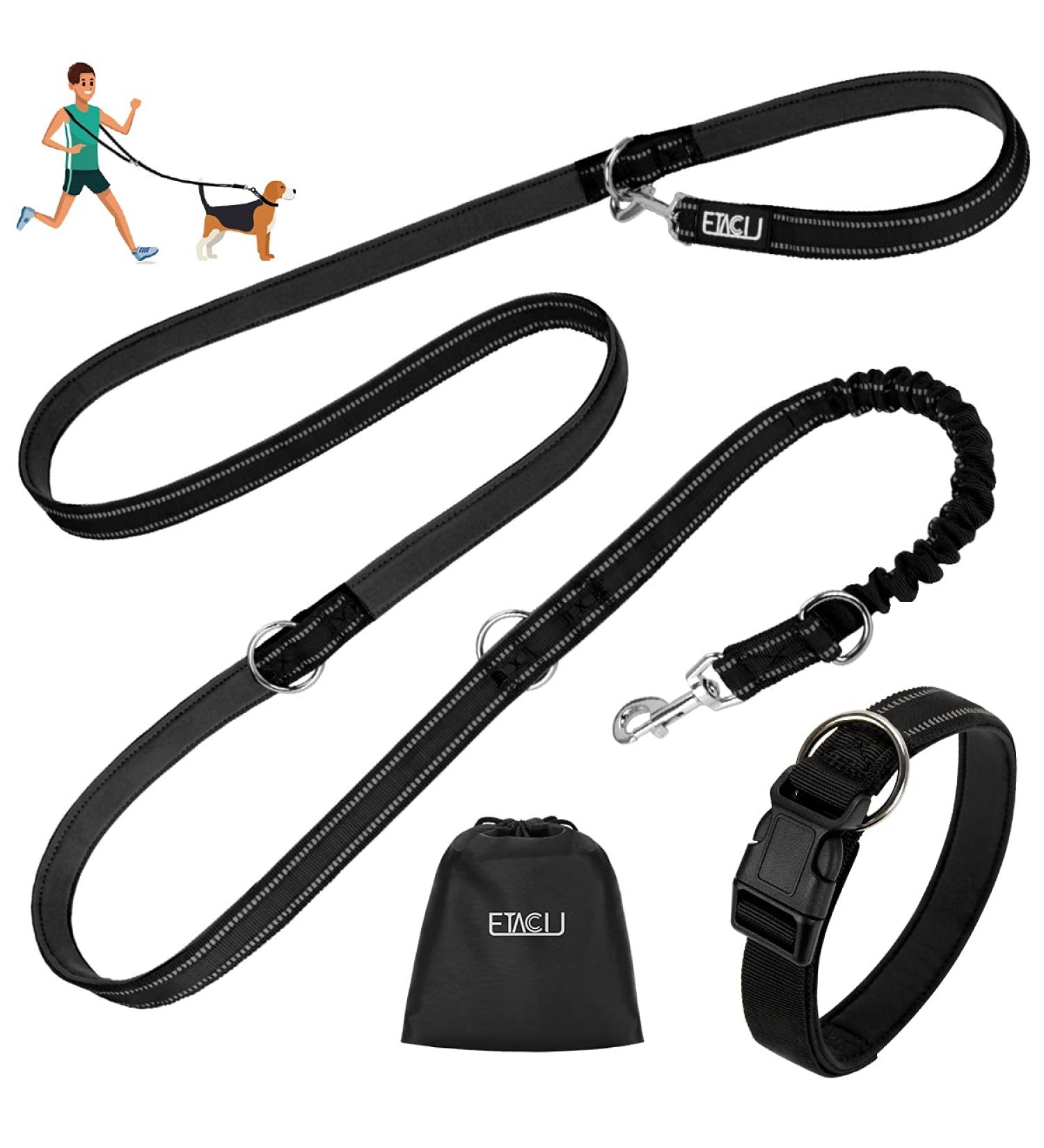 ETACCU Hands Free Dog Lead Waist Belt Leash with Reflective Stitching - Adjustable 9.8ft Double Lead for Running, Walking, Hiking - Black | Large Size 100lbs - Buy Online on GoSupps.com