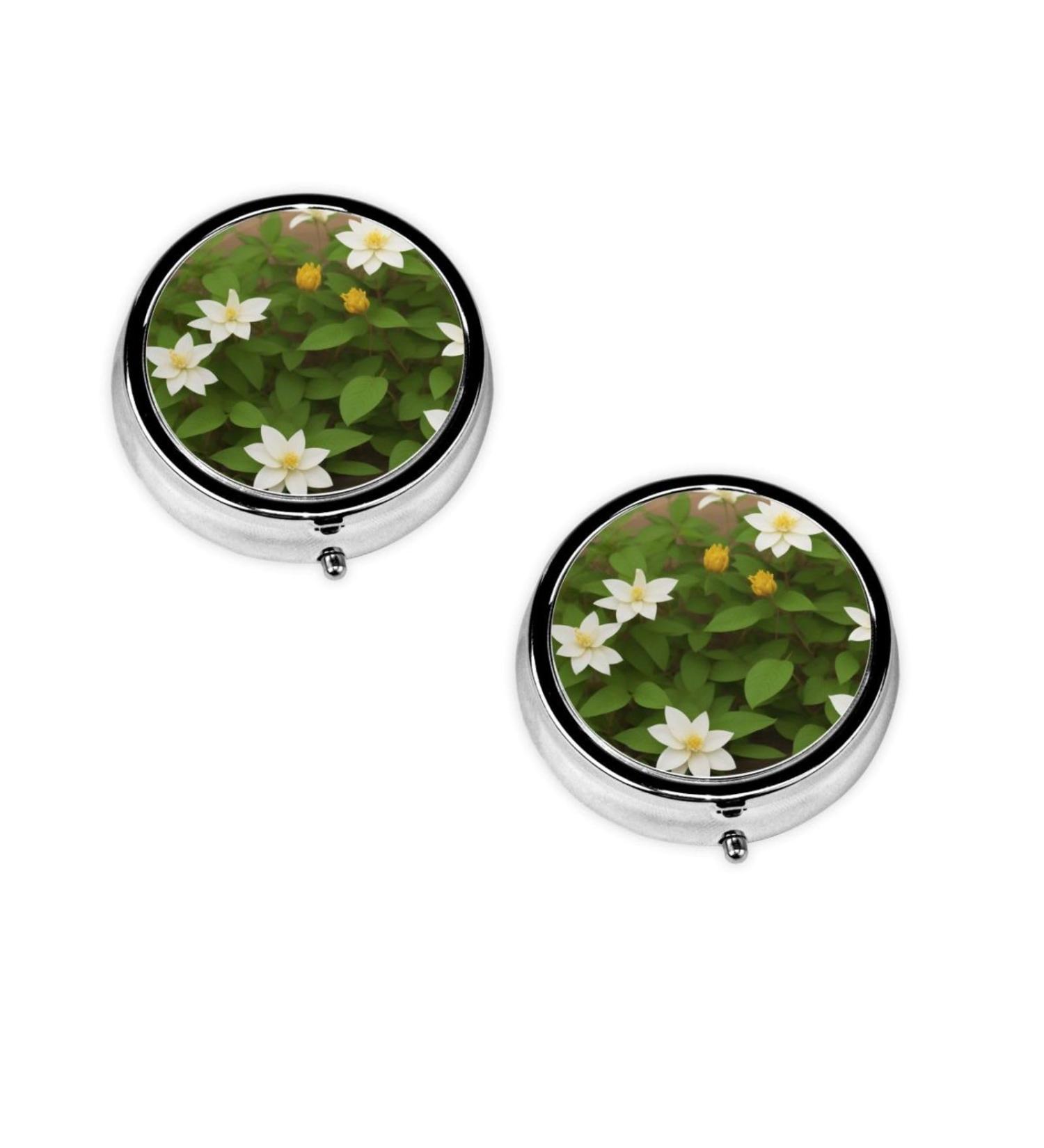 Clematis Flowers Mini Round Pill Box | 3 Compartment Portable Pill Organizer for Travel Home & Office - Buy Online on GoSupps.com
