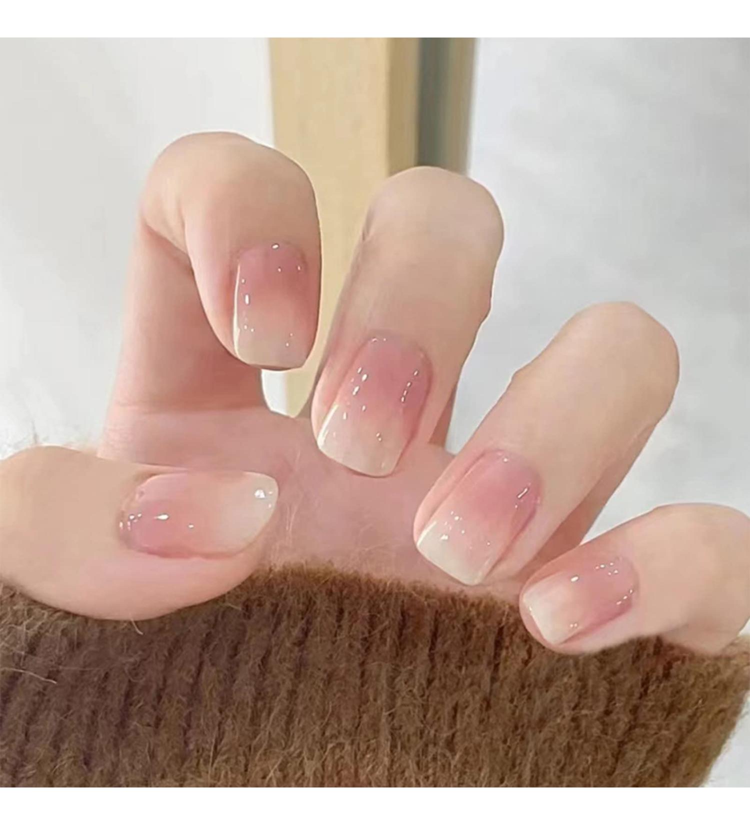 24pcs Square Gradient Pink Short False Nails Set | Removable Full Cover Acrylic Press on Nails for Women & Girls - 0215Y45 - Buy Online on GoSupps.com