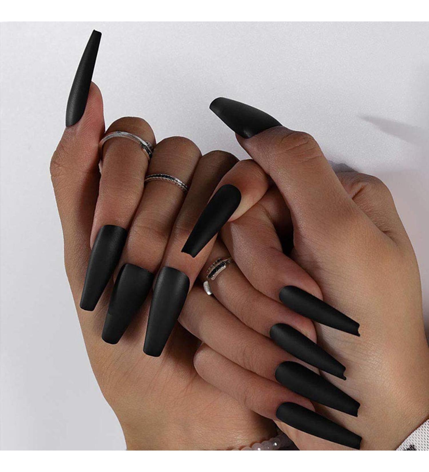 Buy Handcess Long Black Ballerina Press Nails - Coffin Matte False Nails with Glue for Women & Girls | International Shipping Available - Buy Online on GoSupps.com