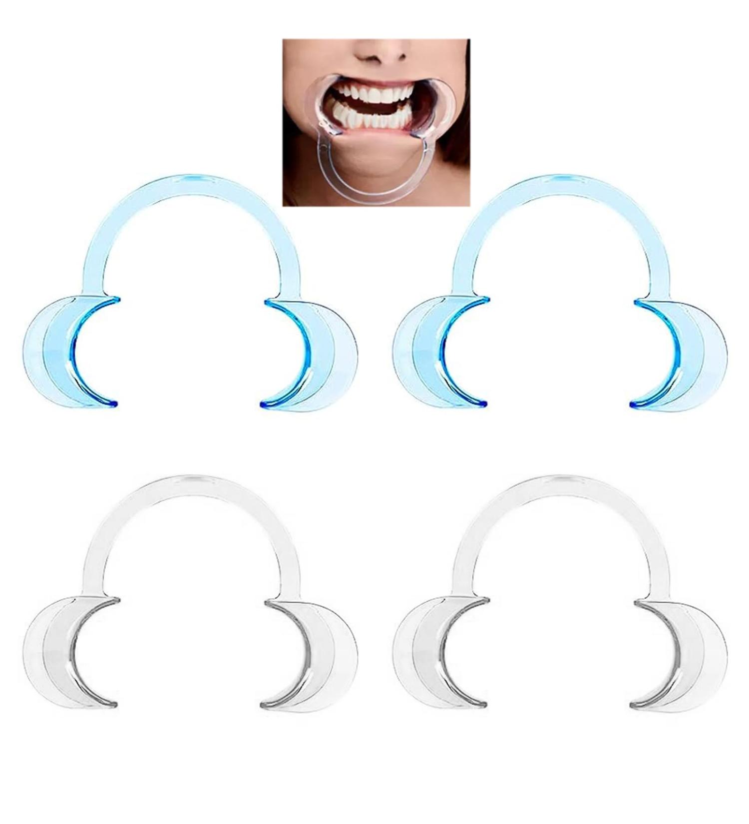JdXun C-Shape Mouth Opener Set | 4 Pieces Cheek Holder & Angle Holder for Oral Examination & Teeth Whitening - 2 Blue & 2 Transparent - Buy Online on GoSupps.com