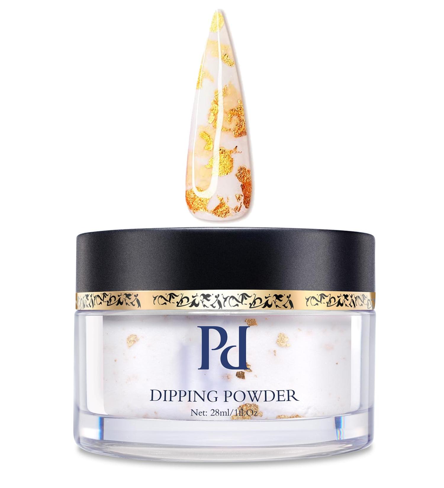 PrettyDiva Milky White Dip Powder - 24K Glow Nail Powder with Gold Foil Flakes | Premium 1Oz Salon Quality Marble Dip for Perfect Manicure - Buy Online on GoSupps.com