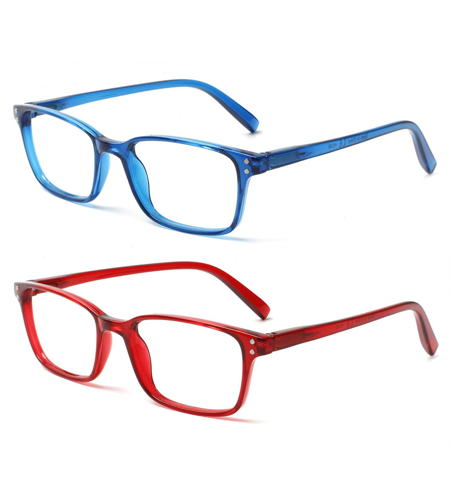 Cojwis 2 Pack Blue Light Block Reading Glasses - Spring Hinge Anti-Dizzy Unisex (Red & Blue 0.00x) - Buy Online on GoSupps.com