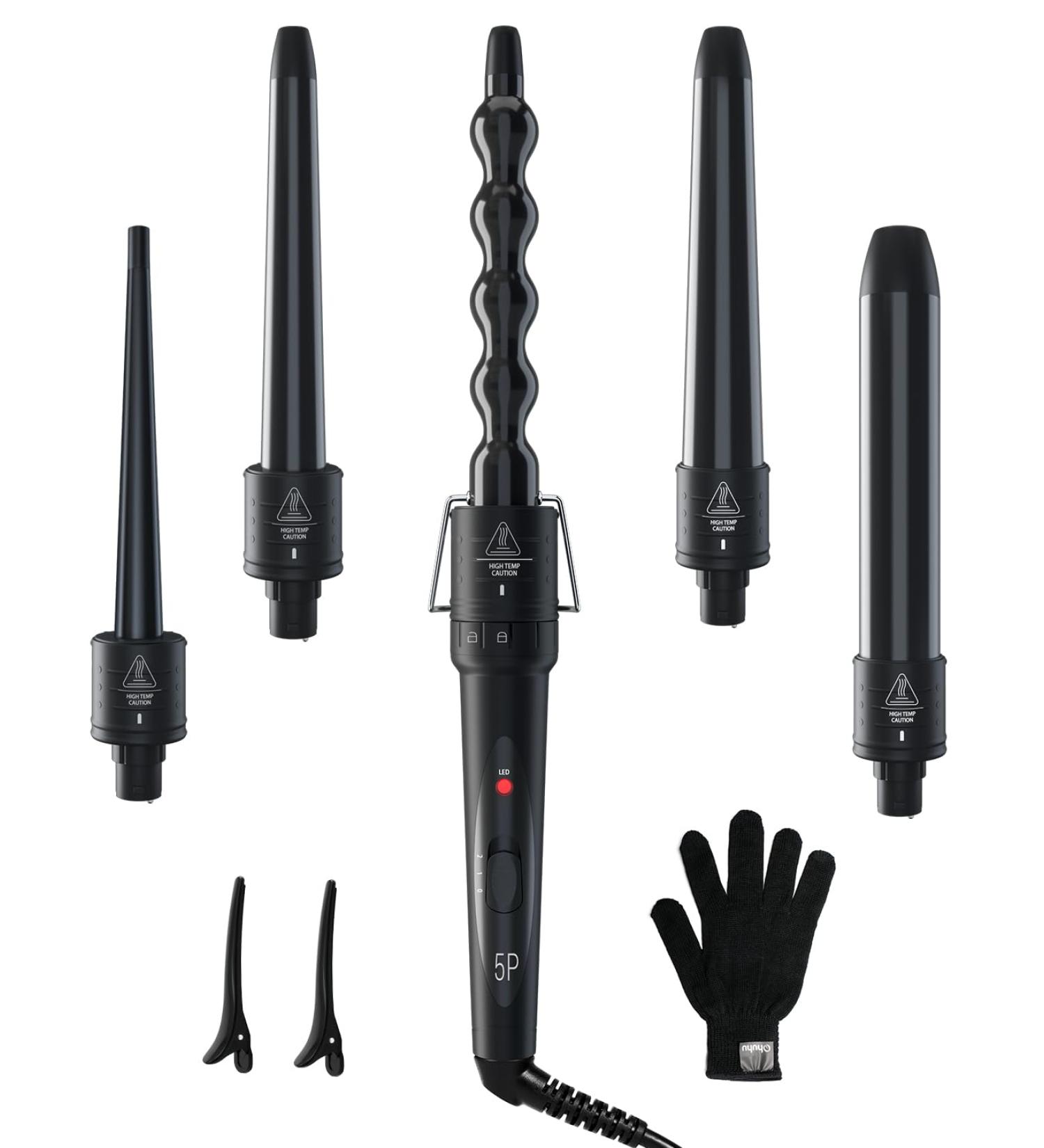 Buy Ohuhu 5 in 1 Curling Iron Set - Interchangeable Ceramic Wave Iron & Gloves - Perfect Gifts for Women & Girls - Mother's Day Black - Buy Online on GoSupps.com