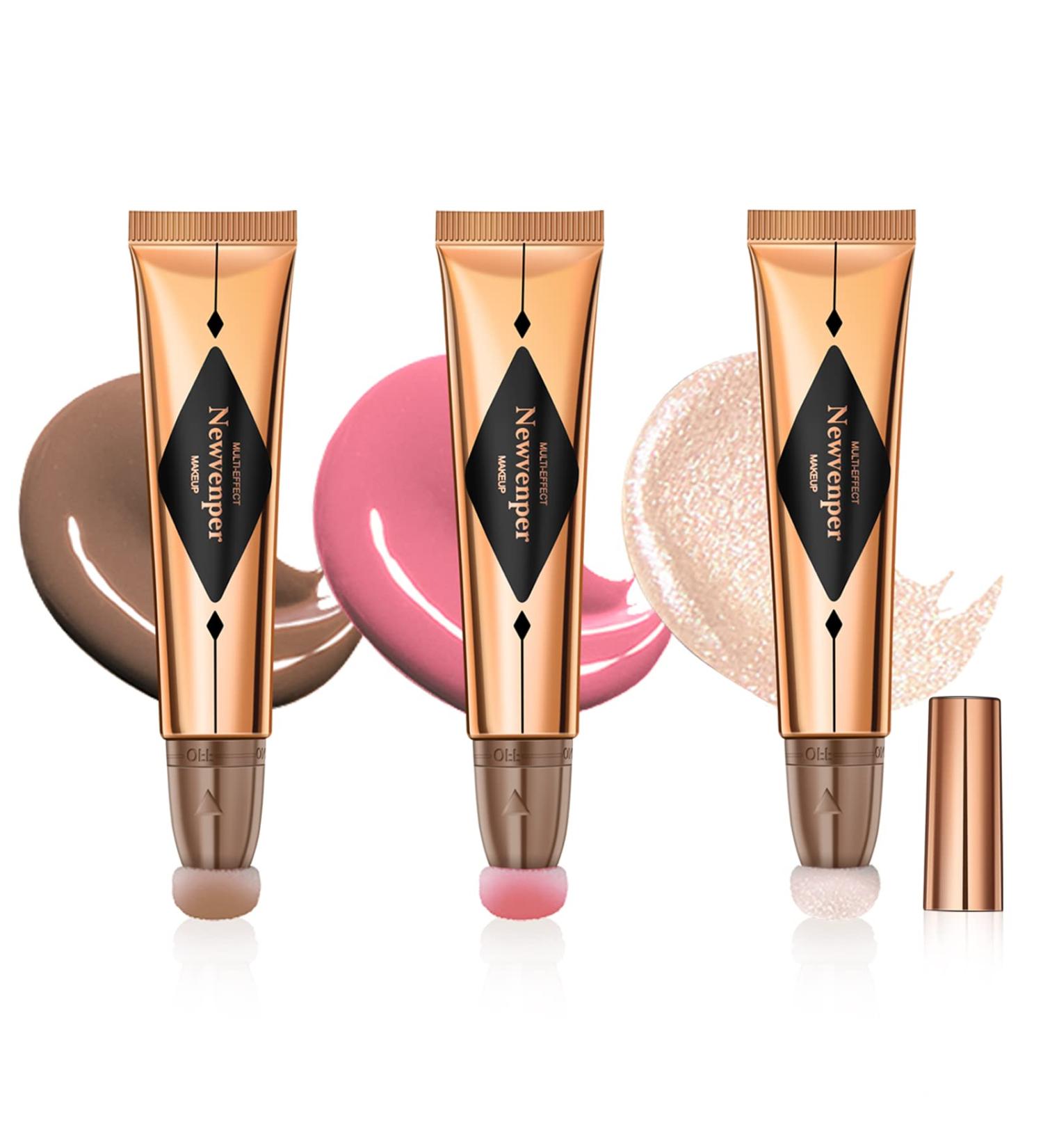 Contour Beauty Wand Liquid Highlighter & Blush Duo | Long-Lasting & Lightweight | Cushion Applicator | Fair Contour, Pink Blush, Pearl White Highlight - Buy Online on GoSupps.com