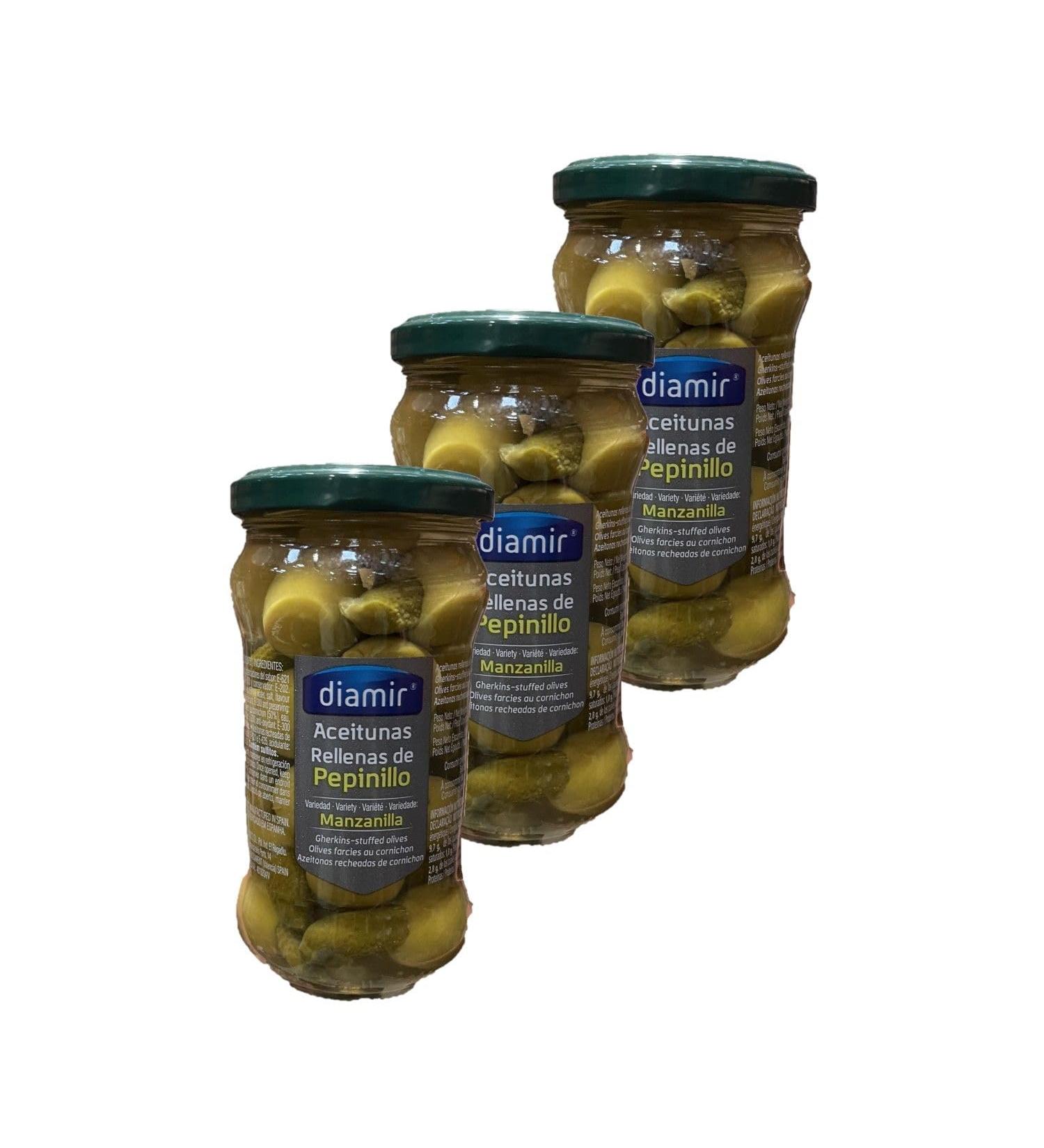 diamir Lot 3x Green olive stuffed with pickles - Jar 300g