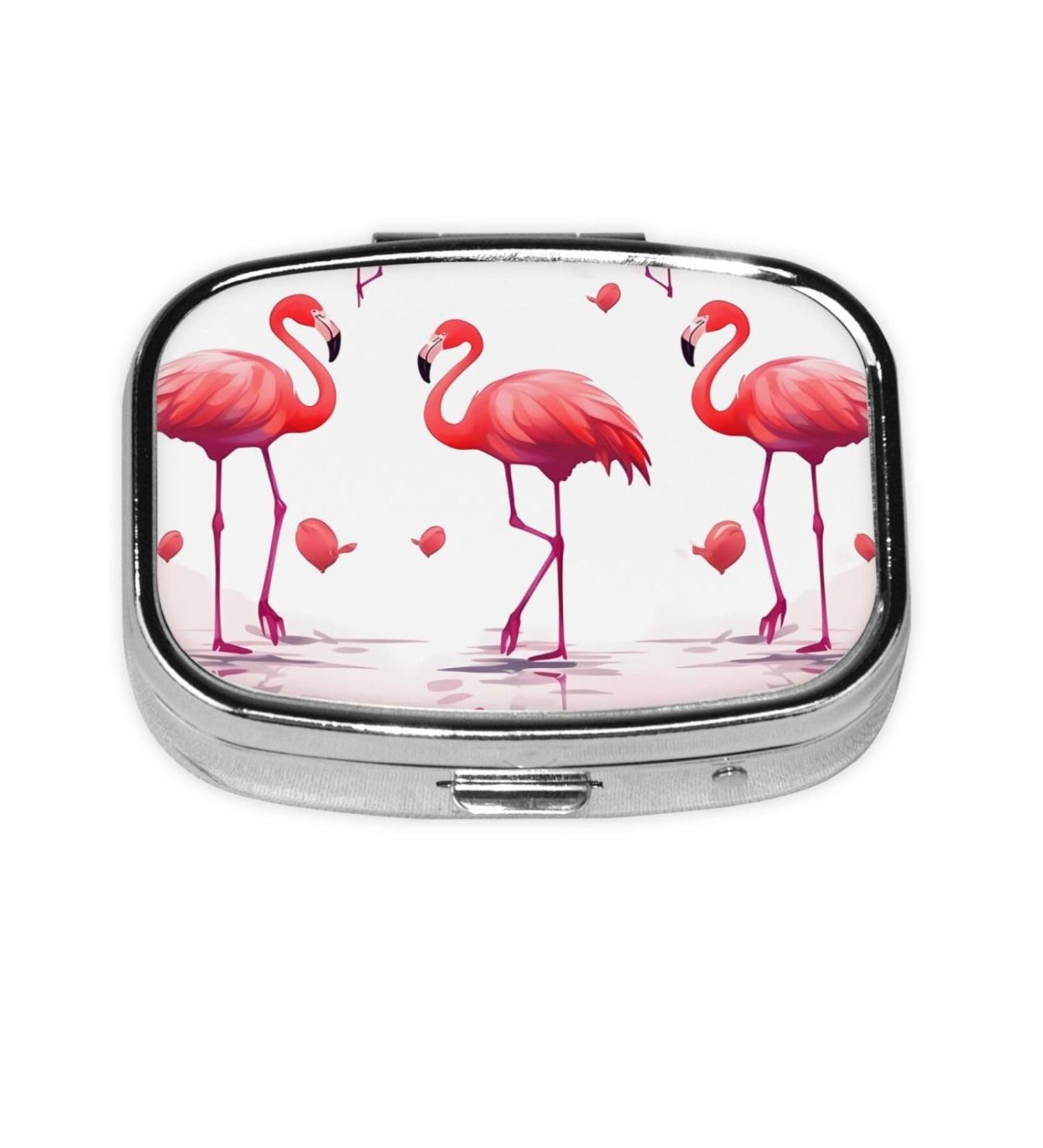 Buy Lovely Pink Flamingos Printed Square Pill Box - Portable Travel Medicine Organizer for Easy Use - Buy Online on GoSupps.com
