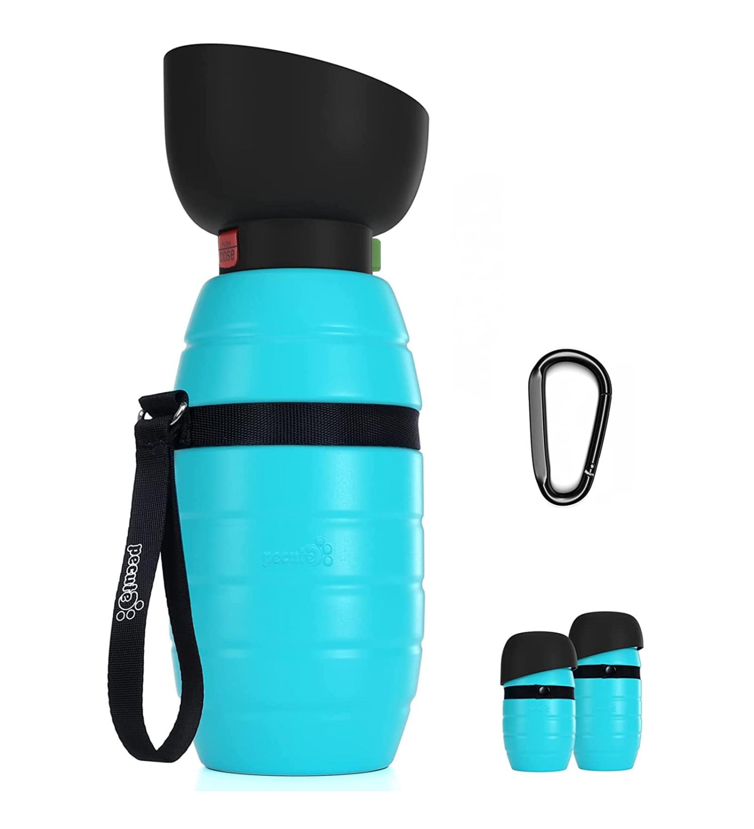Pecute Dog Water Bottle (17oz/22oz) 2-in-1 Portable with Foldable Bowl | Leak-Proof Dispenser for Outdoor Walking, Hiking | Food-Grade Silicon, Blue - Buy Online on GoSupps.com