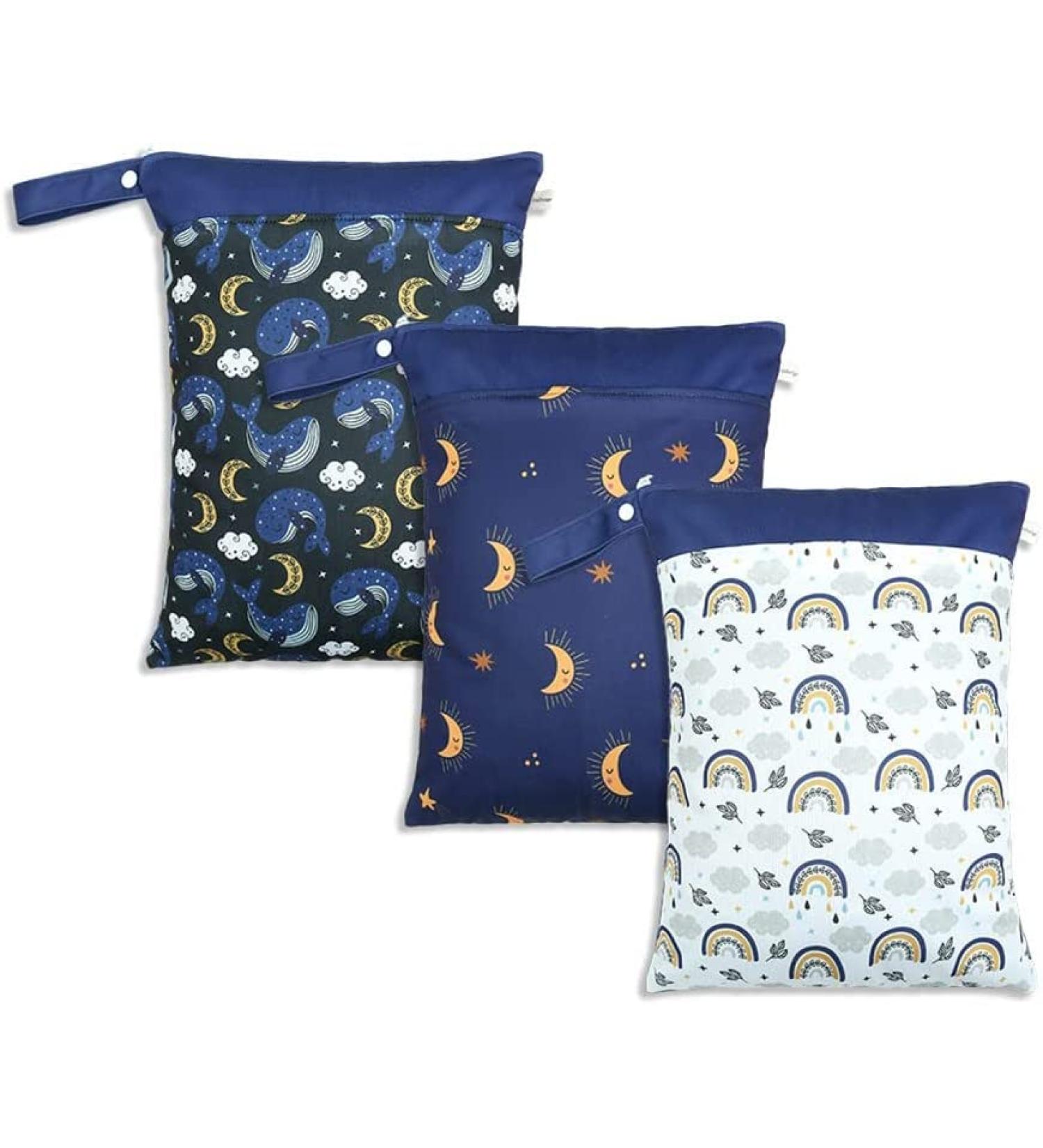 MUSLONG 3 Pack Reusable Diaper Bag Wetbags - Cloth Wet Bags for On-the-Go Baby Diapers & Accessories - Ideal for Travel & Dirty Clothes (Night) - Buy Online on GoSupps.com