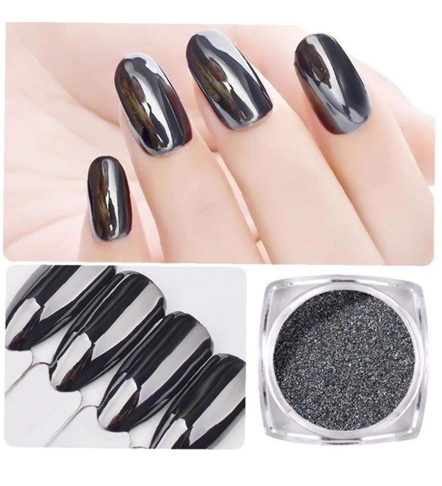 1g Magic Mirror Black Nail Glitter Powder | Chrome Pigment for DIY Nail Art & Decoration - International Shipping - Buy Online on GoSupps.com
