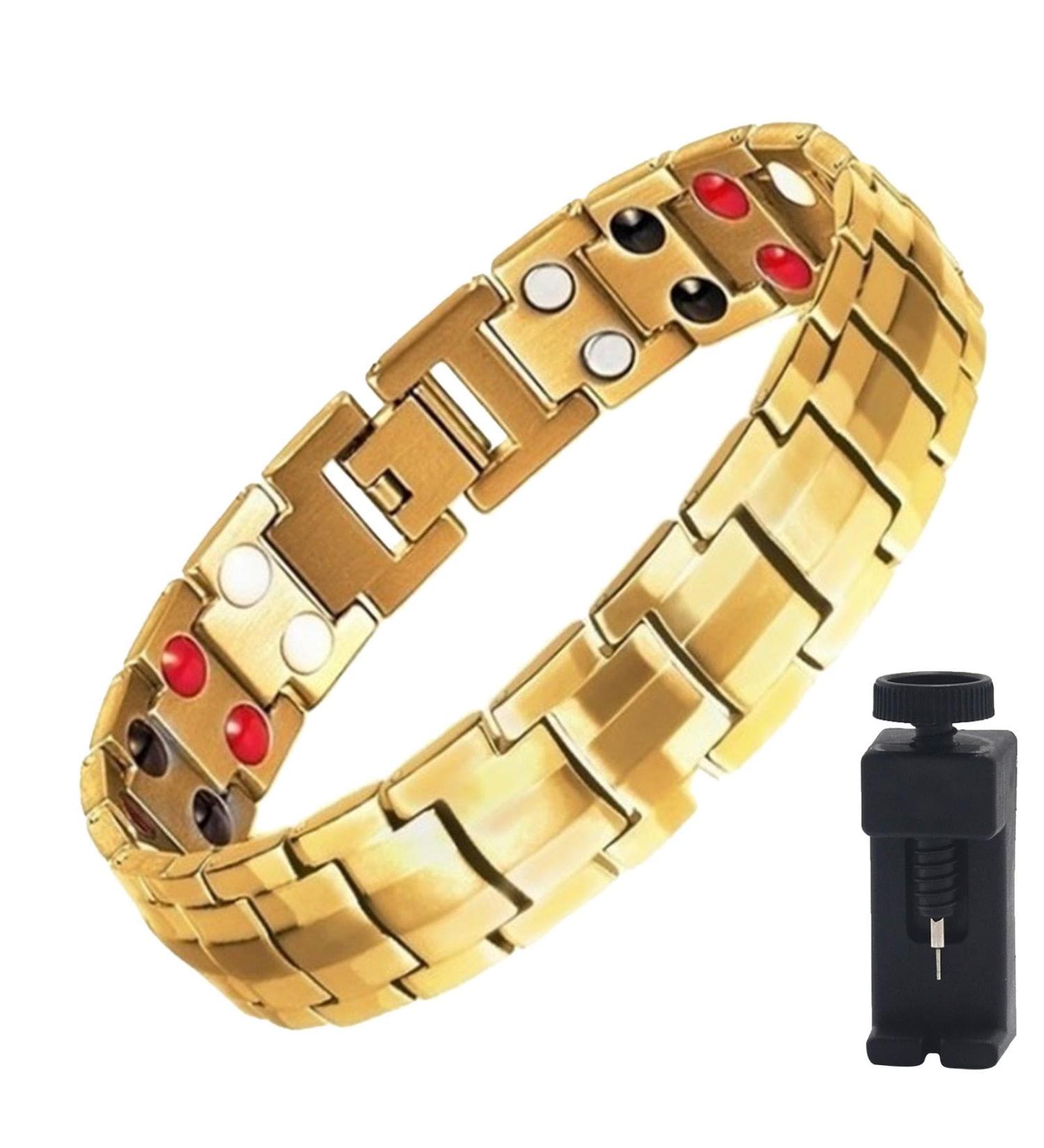 2024 Far-Infrared Ion Titanium Bracelet for Men - Double-Row Magnetic Health Energy Bracelet with Limited Edition Gold Clock - Buy Online on GoSupps.com