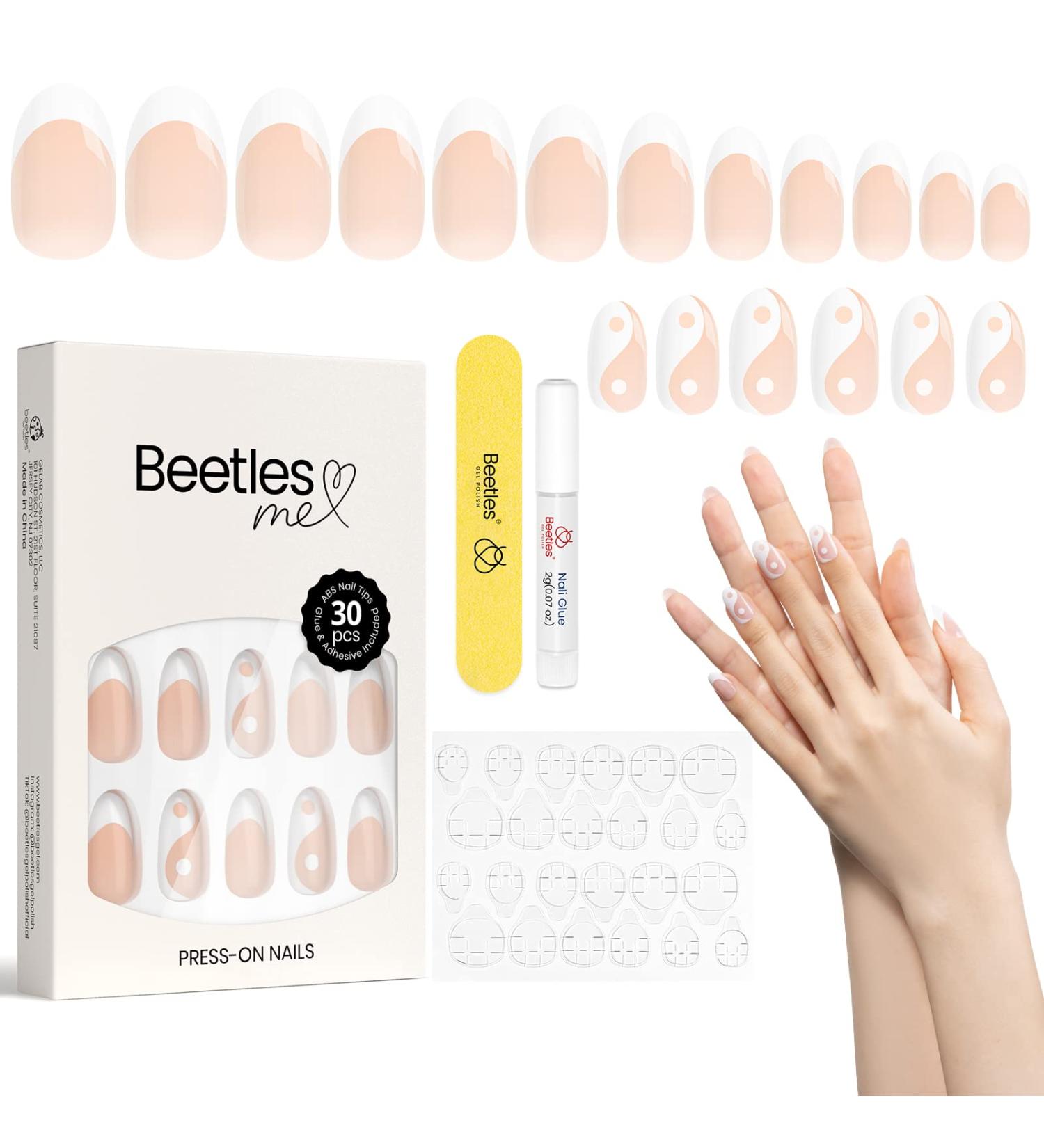 Beetles Press On Short French False Nails - 30PCS White & Nude Full Cover Nails with Glue & Adhesive Tabs - Mini File Included - for Women & Girls - Buy Online on GoSupps.com