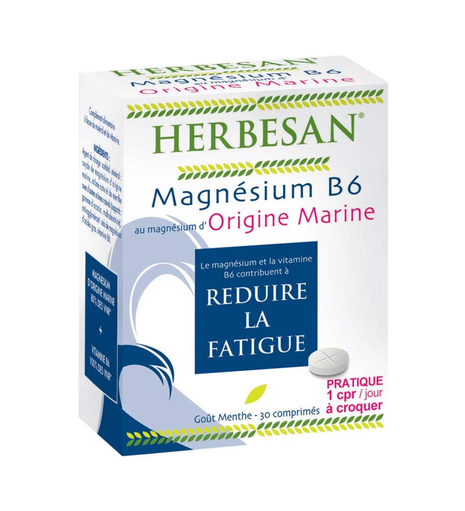 HERBESAN® - Marine Magnesium and Vitamin B6 - Reduce fatigue - 30 chewable tablets