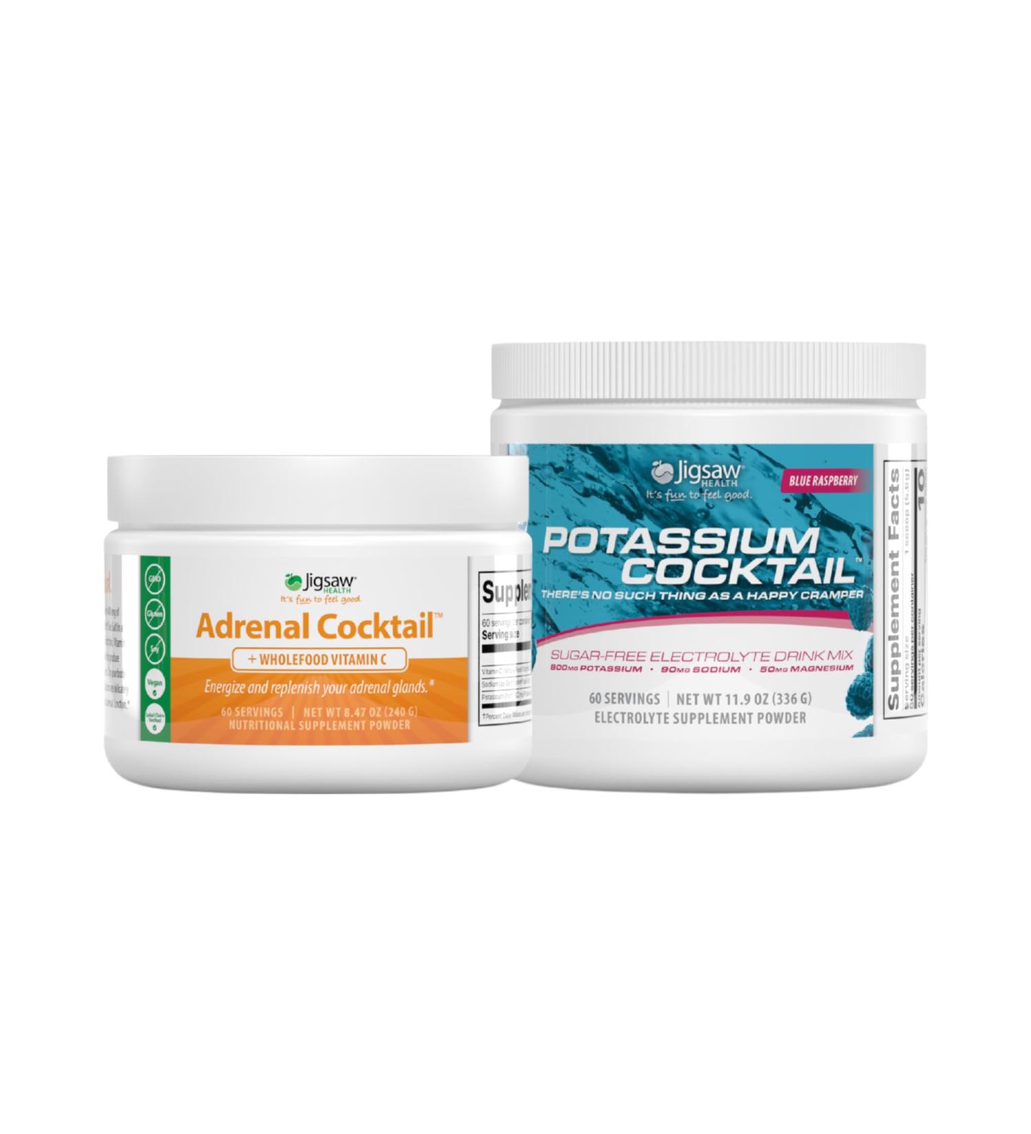 Jigsaw Health Bundle | Adrenal Cocktail 60 Servings (Jar) and Potassium Cocktail (Blue Raspberry) 60 Servings (Jar) - Buy Online on GoSupps.com