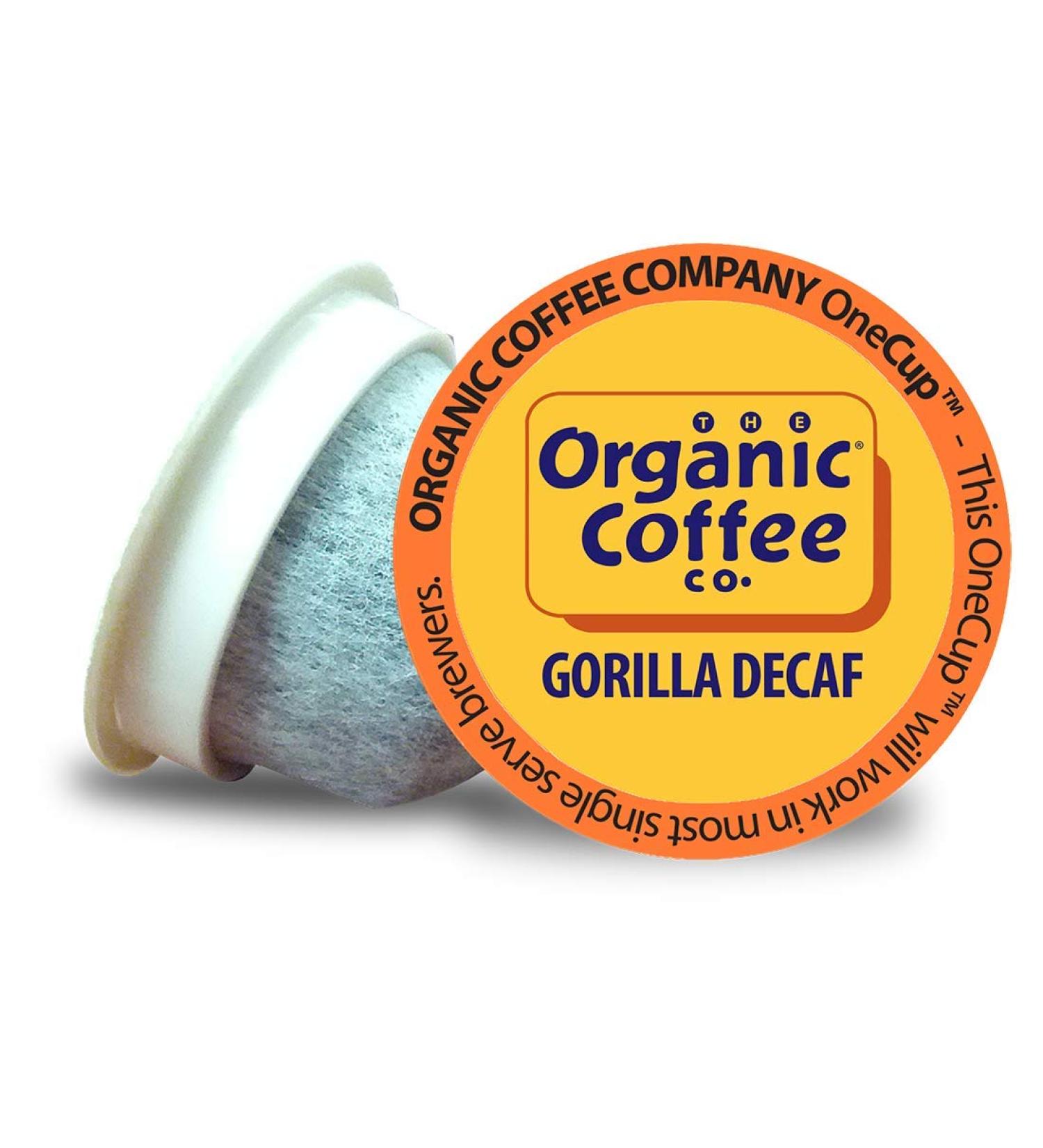 Organic Coffee Co. OneCUP Gorilla DECAF 80 Ct Compostable Coffee Pods, Medium Light Roast - Keurig 2.0 Compatible - Buy Online on GoSupps.com