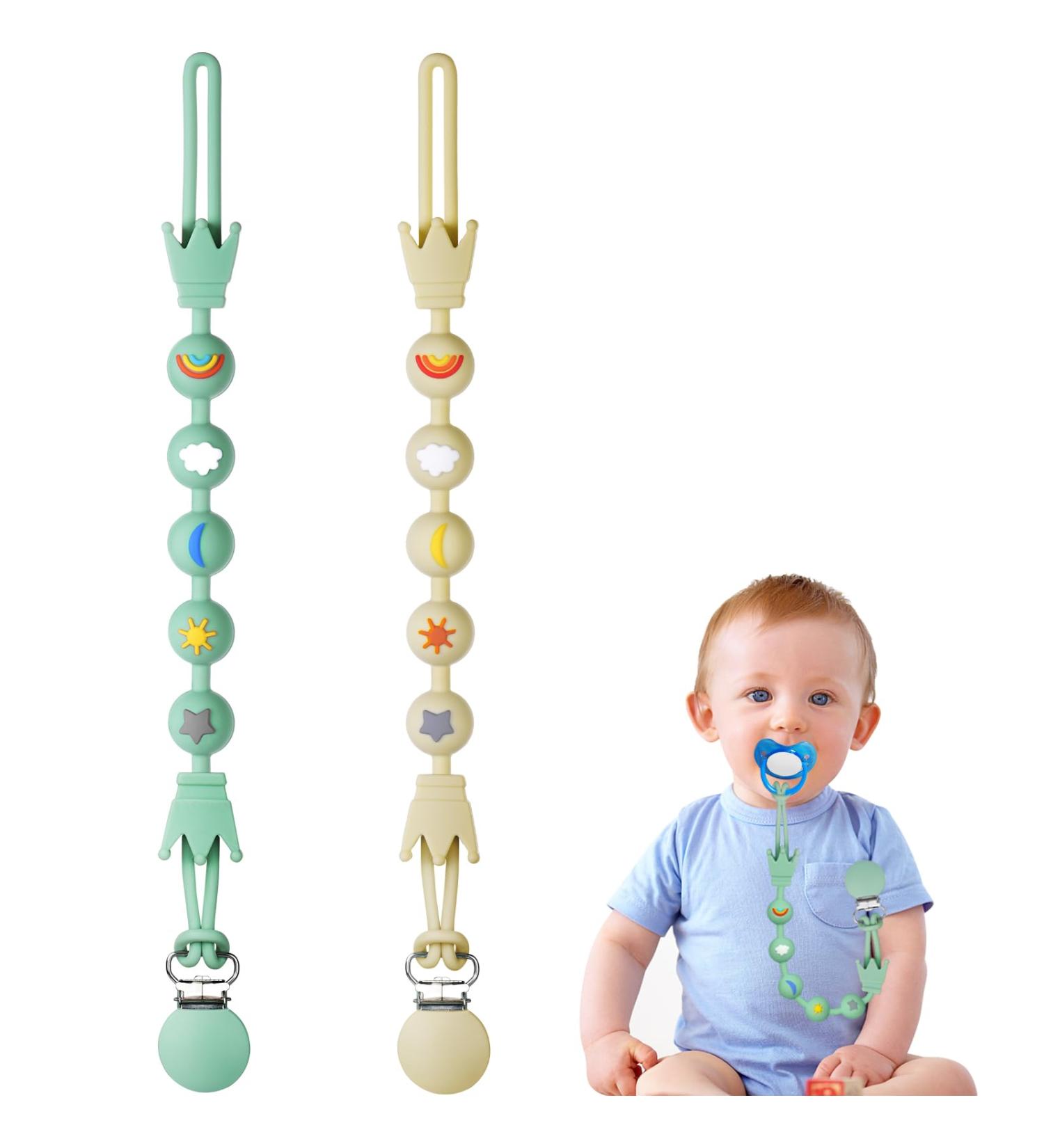 Buy Aolso Baby Pacifier Chain Clips - 2PC Silicone Holder for Boys & Girls - Stylish Apricot/Green Bib Attachment - Buy Online on GoSupps.com