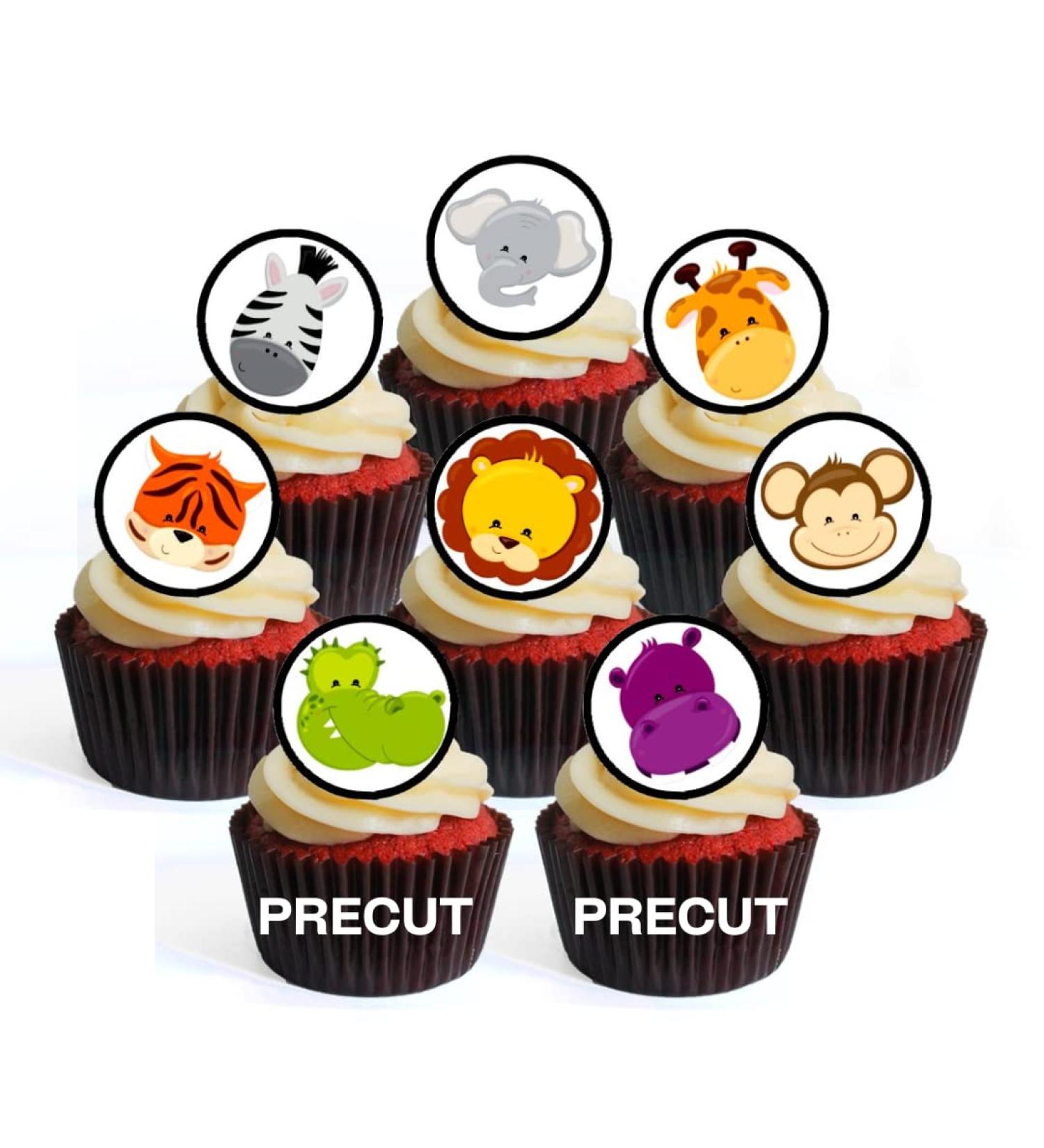 24 PRECUT Jungle Animals Edible Cupcake Toppers - Jungle Animals Theme - Premium Thickness SWEETENED VANILLA - wafer card disc cake decorations - Buy Online on GoSupps.com