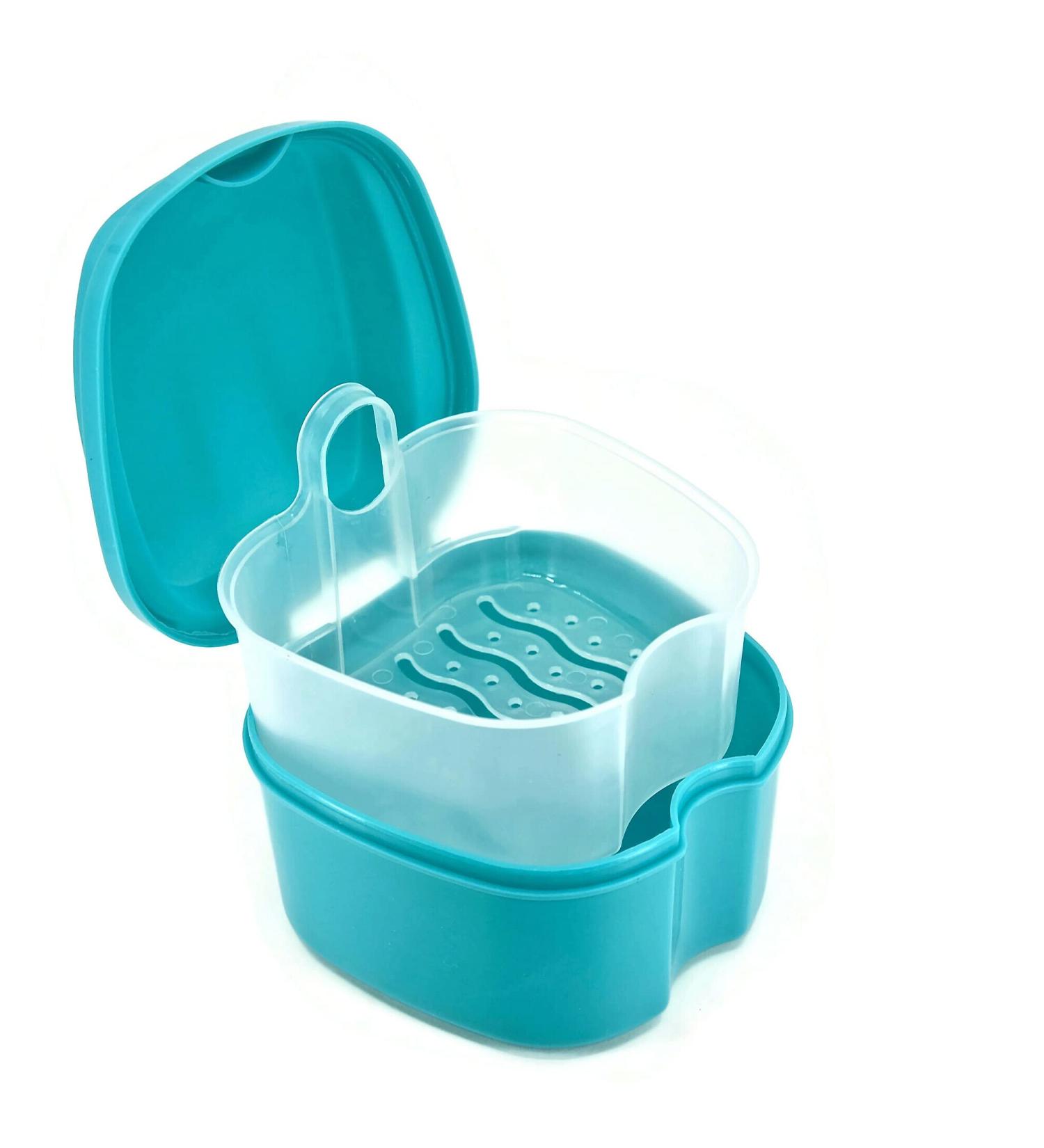 Genco Dental Denture Case - Denture Box with Strainer - Night Cleaner Bath for Retainer, Mouthguard, False Teeth - Teal - Buy Online on GoSupps.com