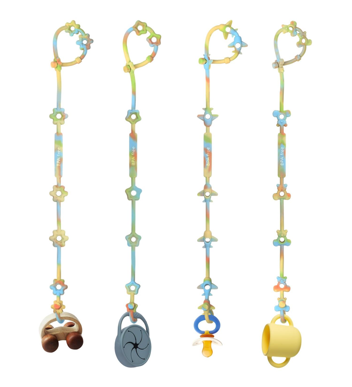 Shop BPA-Free Baby Toy Accessories: Silicone Cup Catcher & Pacifier Chain (4-Pack) for Strollers & Car Seats - Buy Online on GoSupps.com