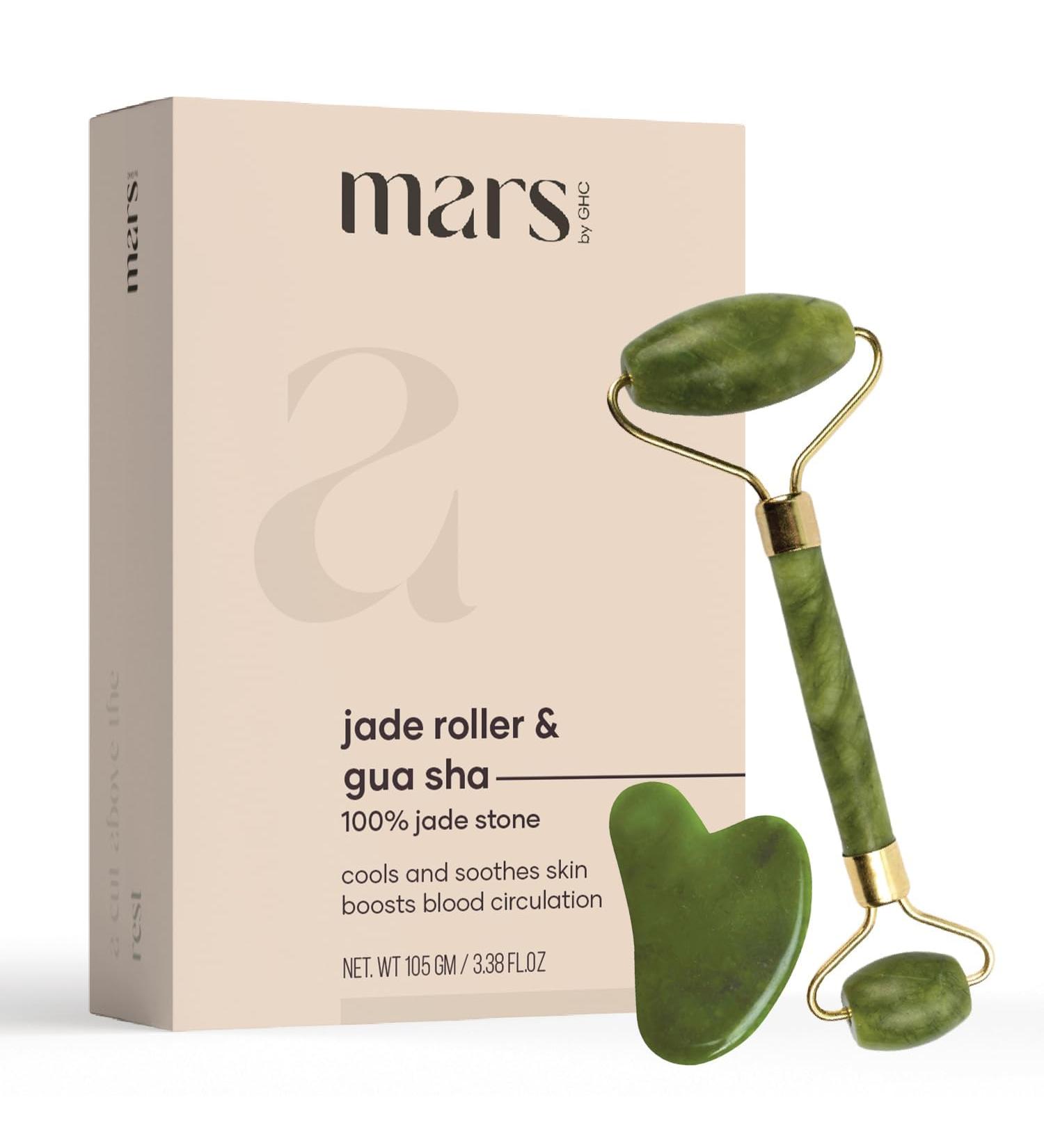 |ma.rs by GHC Jade Roller & Gua Sha Massager Combo Natural Jade Stone Improves Facial Micro Circulation Reduces Puffiness & Wrinkles. - Buy Online on GoSupps.com