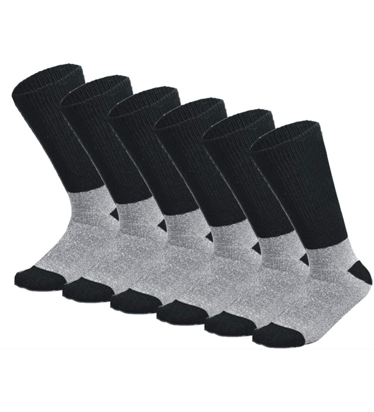 3 6 or 12 Pairs Pack Doctor Recommend Thermal Diabetic Crew Soft Cotton Socks Keep Foot Warm Non-Binding Top 9-11 Men / Women Size 6 Pairs Black