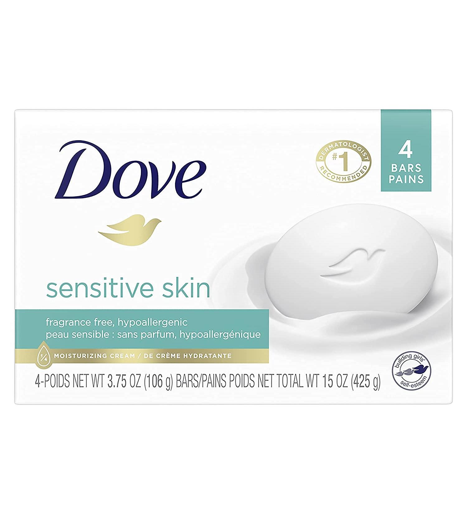 Dove Unscented Beauty Soap Bars for Sensitive Skin - Hypoallergenic & Fragrance-Free (Pack of 4 3.5oz Each) - 25% Moisturizing Lotion for Hands Face & Body - Buy Online on GoSupps.com