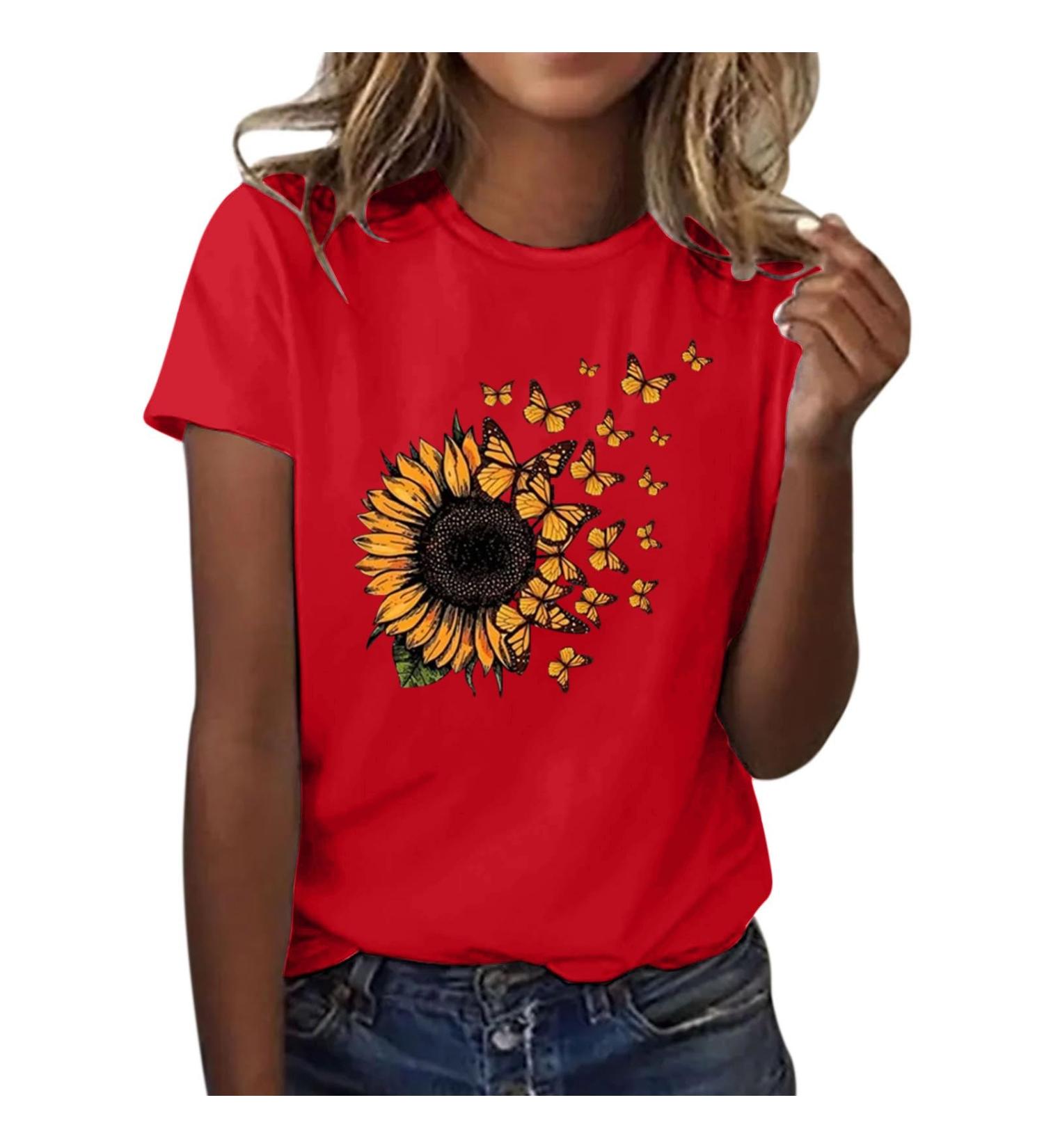 Shop Women's Monochrome Round T-Shirt - Loose Summer Tops Vintage Styles & Sports Shirts in Red & White for Ultimate Comfort - Buy Online on GoSupps.com