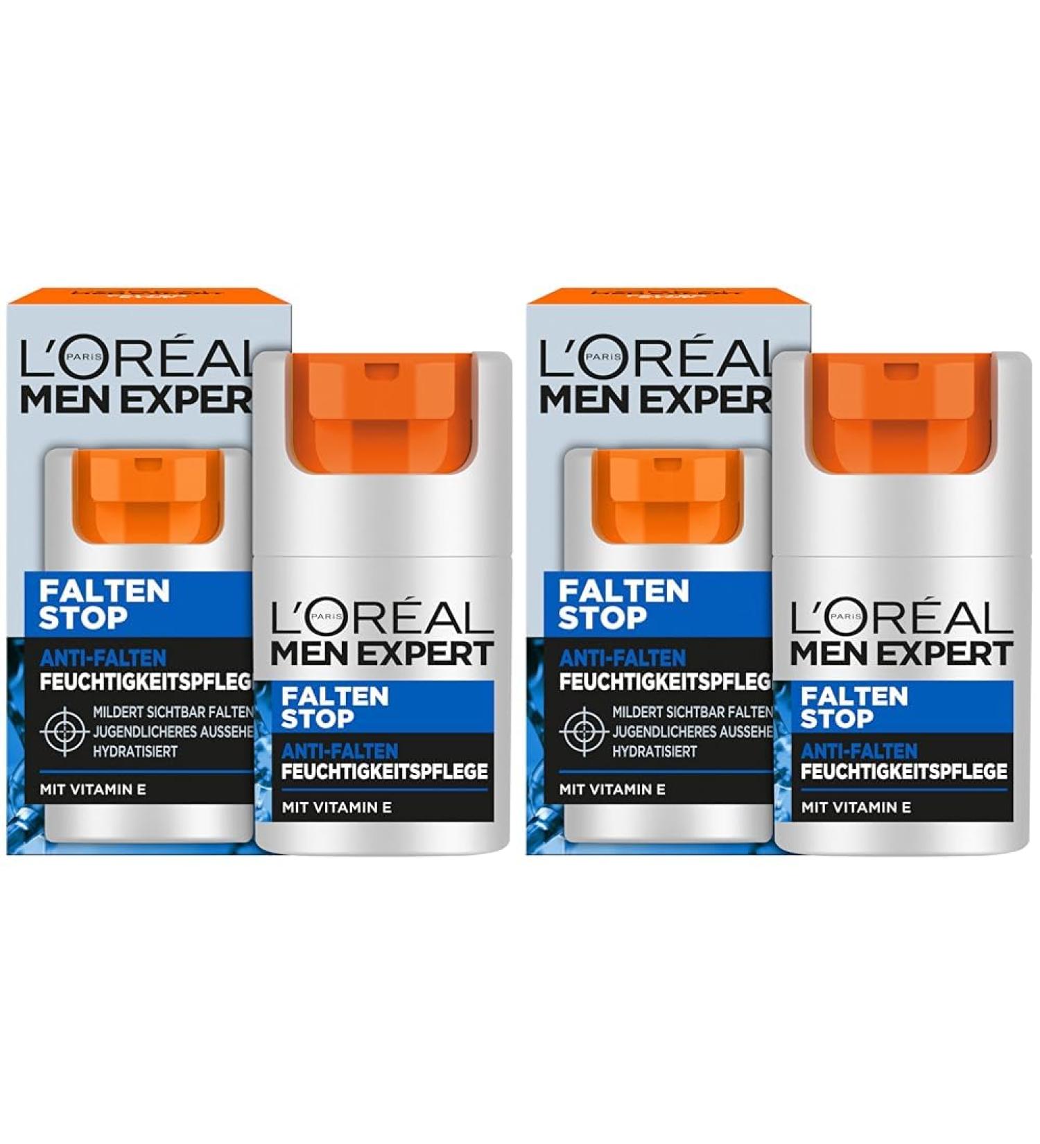 L'Or al Men Expert Anti-Aging Moisturizer - Wrinkle Defense & Dark Circle Treatment | 50ml Face Cream with Vitamin E | 2-Pack - Buy Online on GoSupps.com