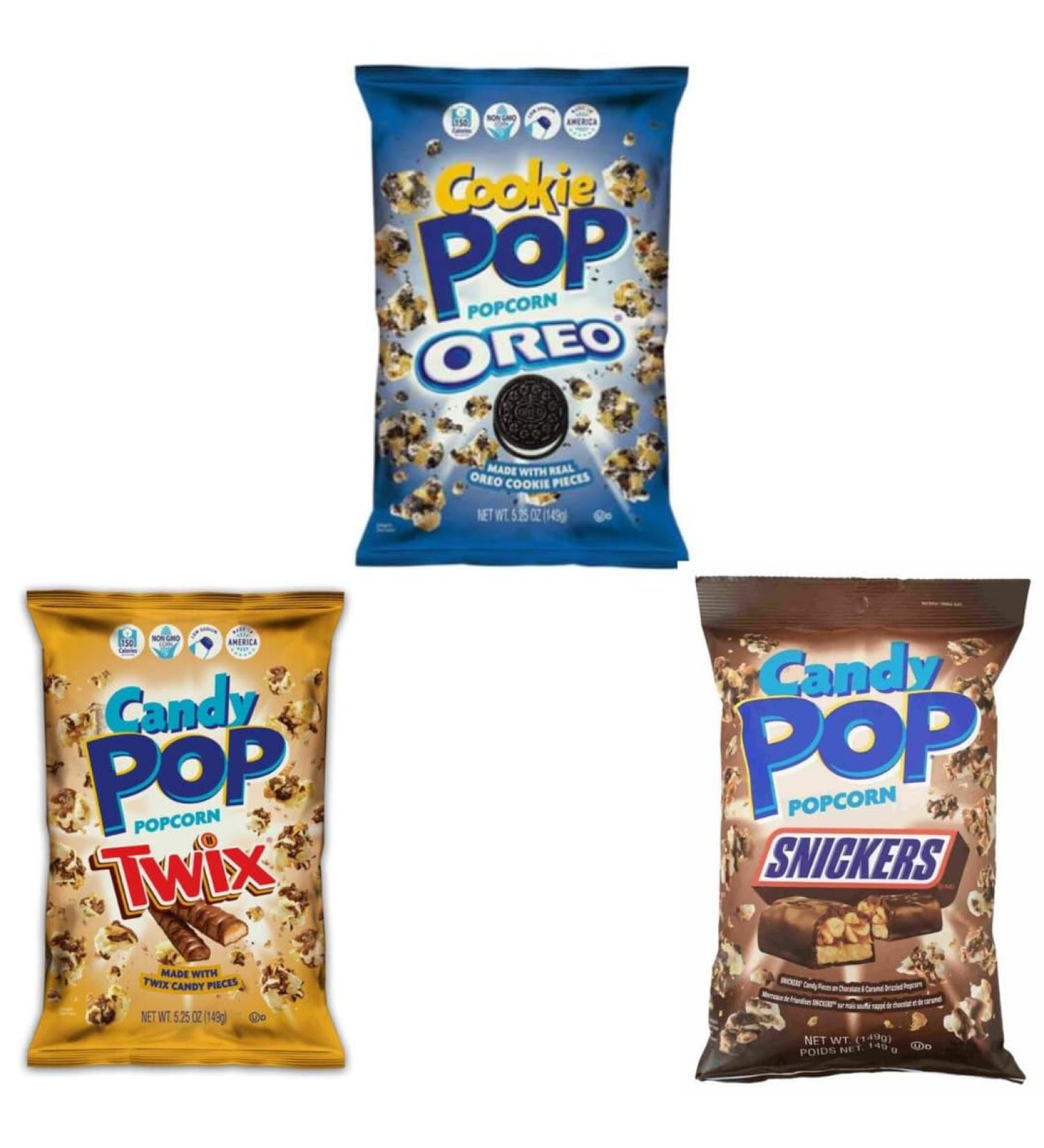 Buy 3 x Candy Pop Popcorn - Canadian Chocolate Popcorn 149g (Oreo Snickers Twix) + Heartforcards Shipping Protection - International Shipping Available - Buy Online on GoSupps.com