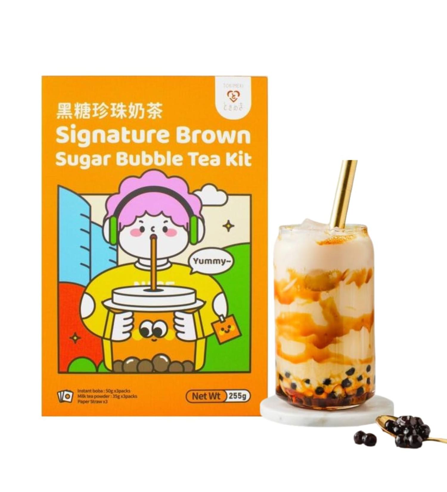 Tokimeki Bubble Tea Kit 255g - Make Perfect Hot or Cold Bubble Tea at Home | Heartforcards Shipping Protection | Brown Sugar Flavor - Buy Online on GoSupps.com