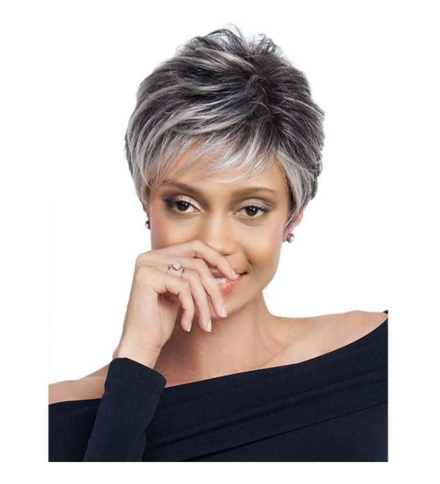 YBY Fashionable Gray & White Gradient Short Wigs for Women | Perfect for Daily & Party Wear - Buy Online on GoSupps.com