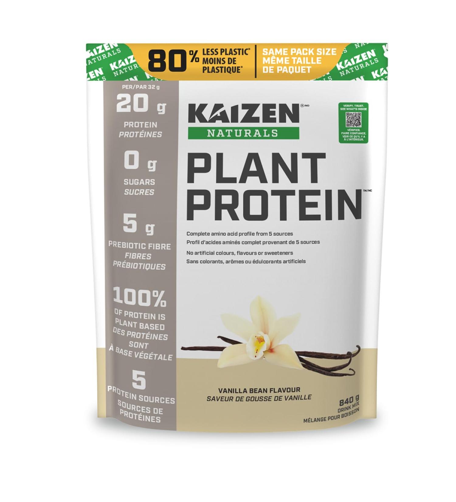 Kaizen Naturals Plant Protein Vanilla Bean 840g Pouch Vanilla 21 Servings (Pack of 1) - Buy Online on GoSupps.com