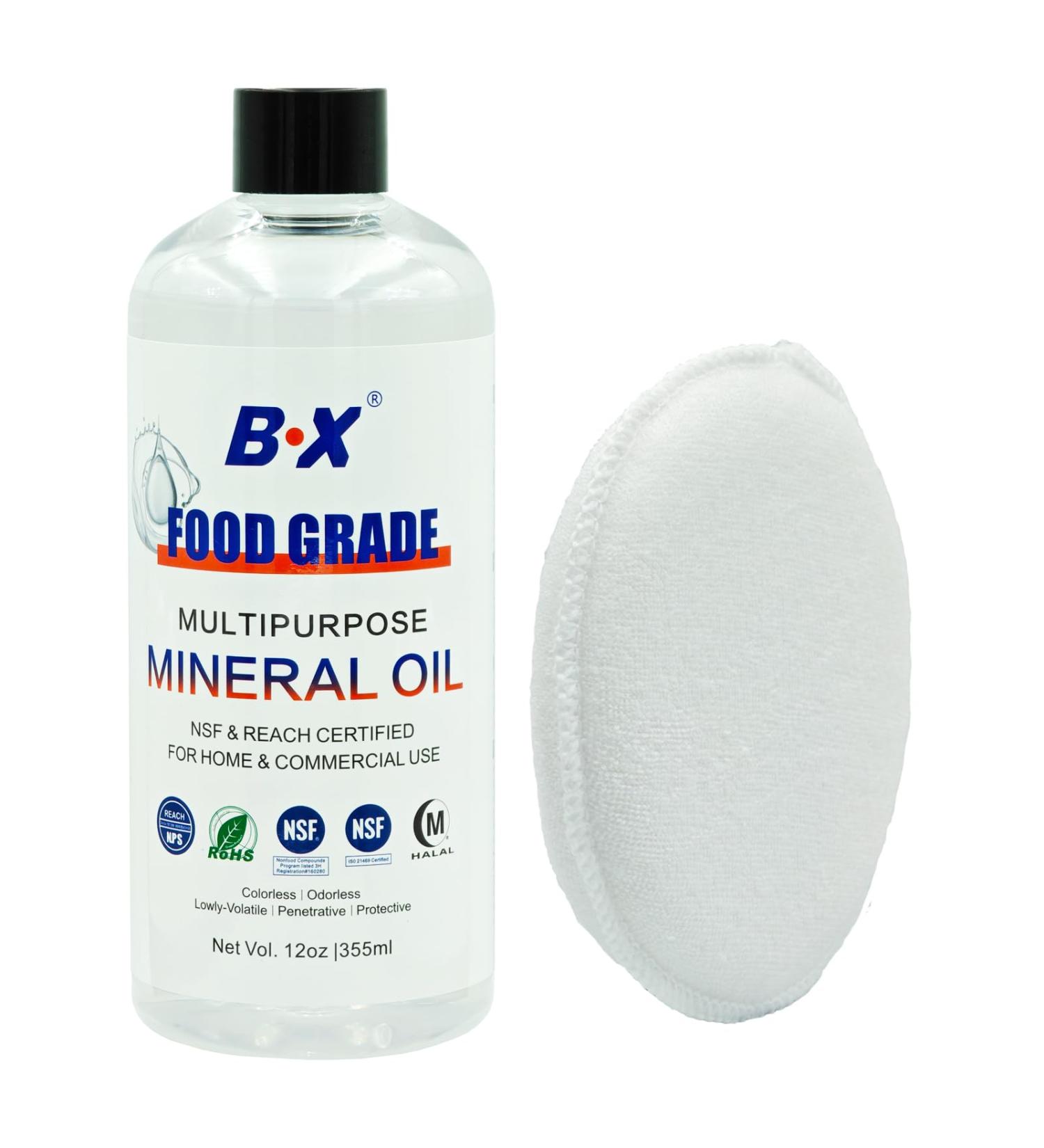 Food Grade Mineral Oil 12oz for Wood Cutting Boards - Includes Applicator & Buffing Pad - Clean & Protect Your Kitchen Essentials - Buy Online on GoSupps.com