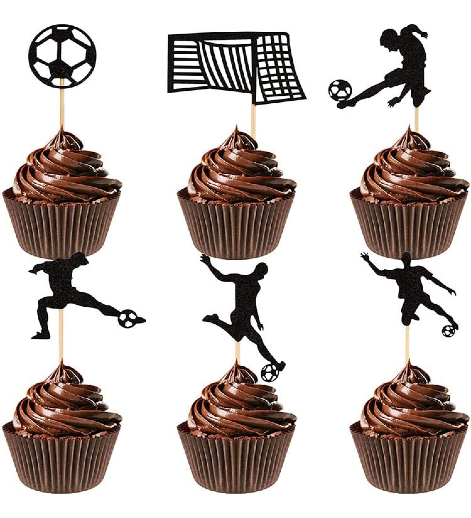 UXYOKM 24Pcs Football Cupcake Toppers Black Glitter Football Players Sport Soccer Cupcake Picks Baby Shower Birthday Sports Theme Party Cake Decorations Supplies - Buy Online on GoSupps.com