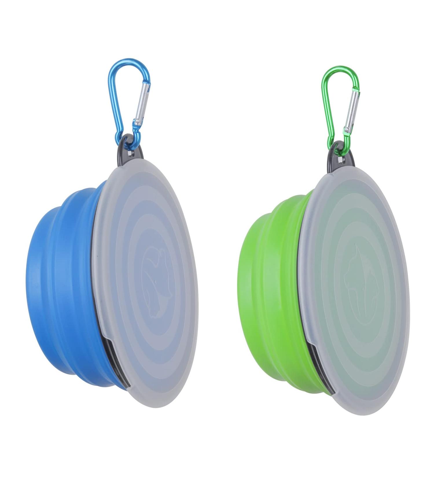 Slson 2-Pack Foldable Dog Travel Bowl - Safe Silicone Portable Pet Drinking Bowl for Cats & Dogs - Ideal for Hiking & Camping (350ml Blue & Green) - Buy Online on GoSupps.com
