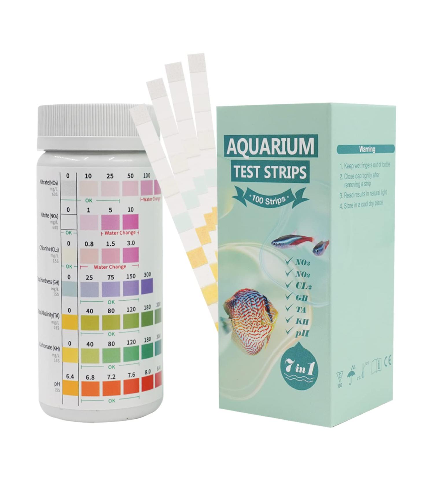 7 in 1 Aquarium Test Strips - 100 Count Kit for pH Nitrite Nitrate Hardness & More | Freshwater & Saltwater Testing - Buy Online on GoSupps.com