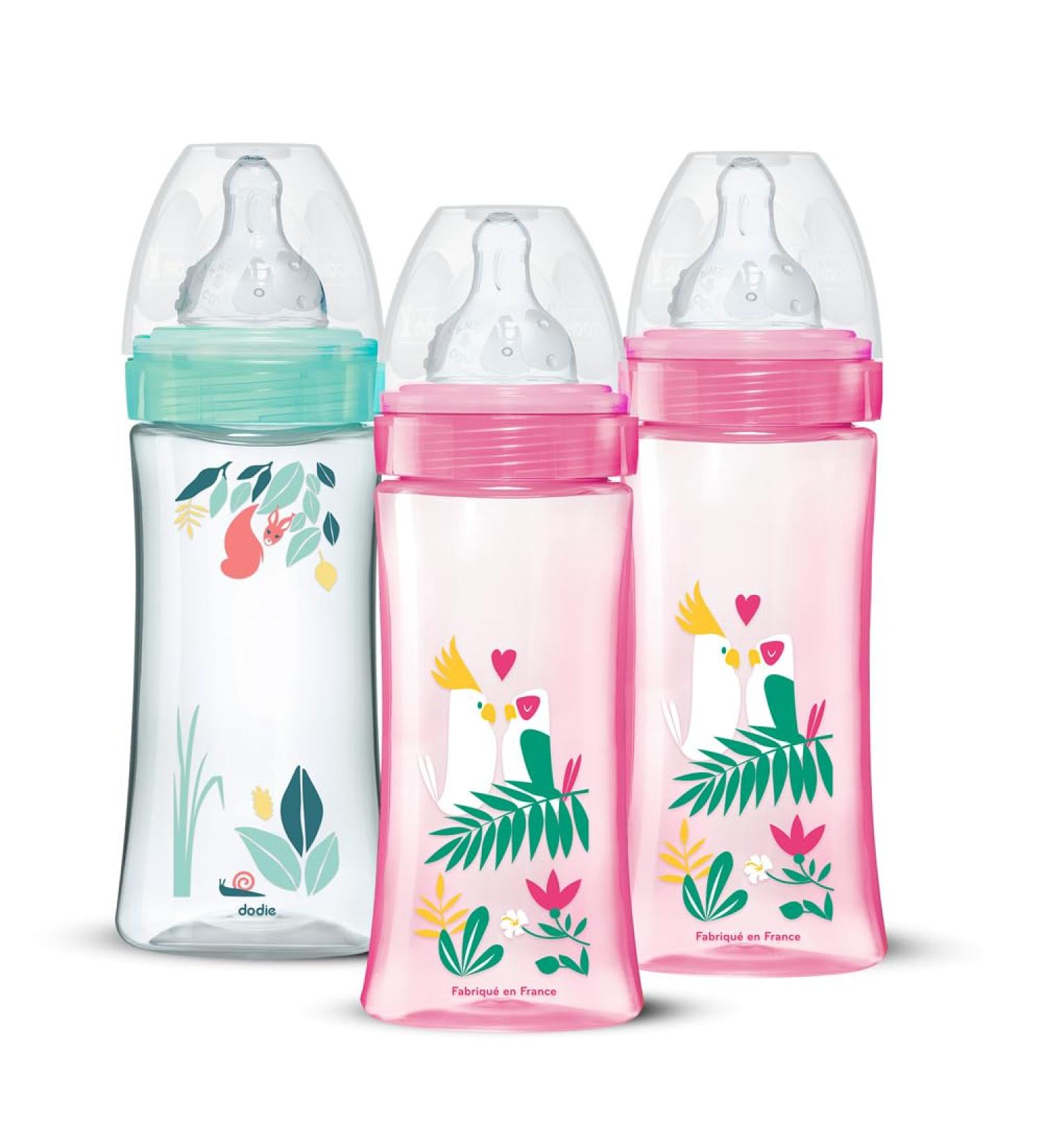 DODIE Set of 3 Anti-Colic Bottles Round Teats 330 ml + 6 Months 3 Speeds Flow 3 Pink and Green - Buy Online on GoSupps.com
